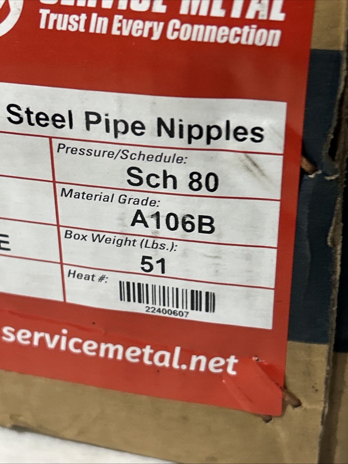 1”x12” Seamless Steel Pipe Nipple Schedule 80. Black, Npt, Service Metal