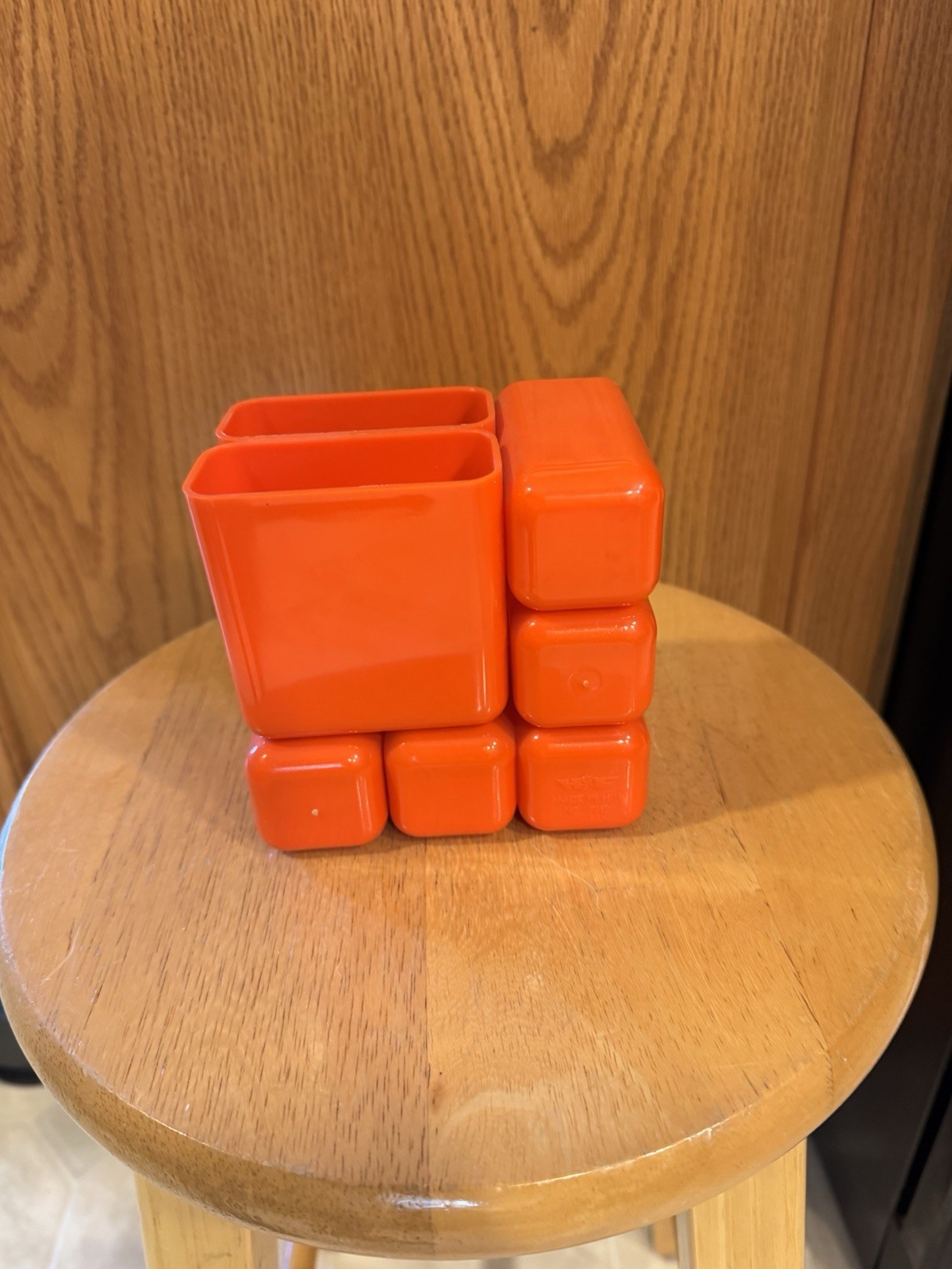 Vintage HOF Hong Kong Orange Plastic Desk Organizer 5 Drawers 2 Cups No 7412