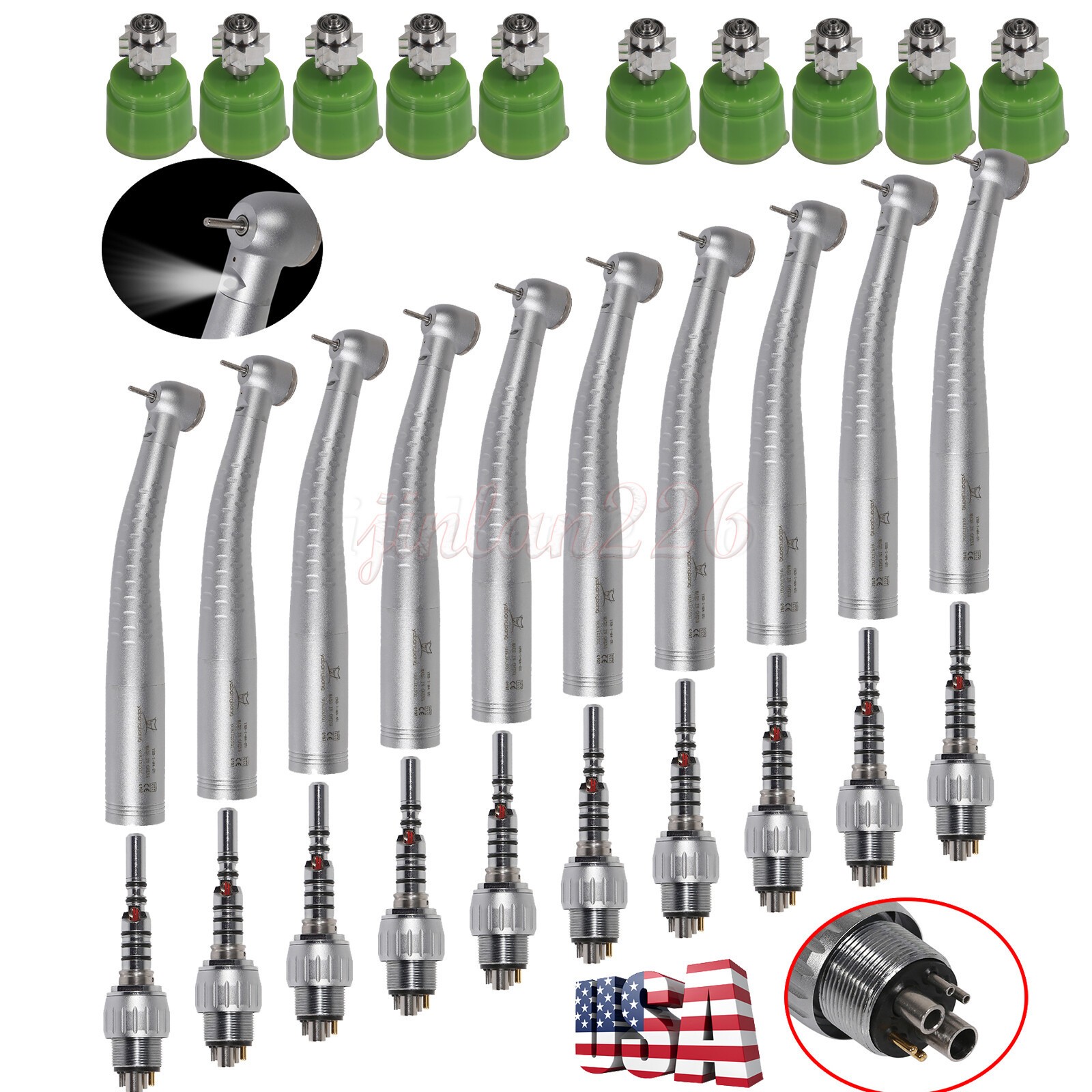 1-10 Yabangbang Dental Fiber Optic High Speed Handpiece 6Hole LED Coupler HOT