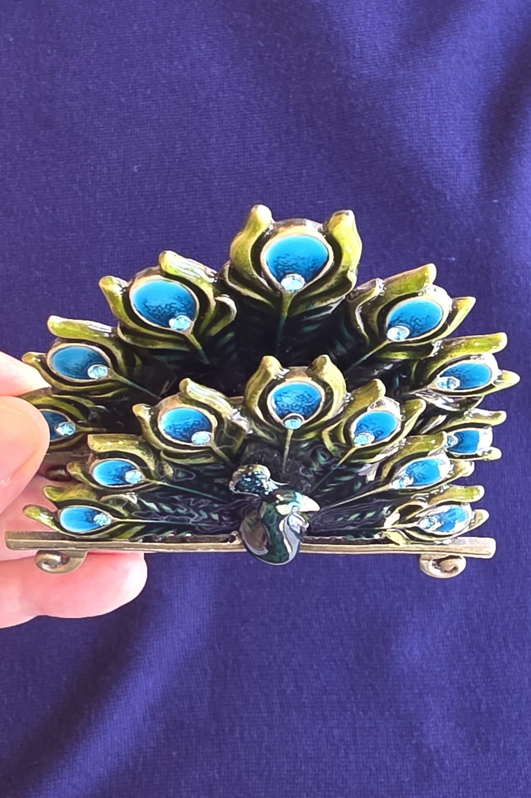 Cracker Barrel Peacock Letter Holder / Mail Organizer – Jeweled Enamel Metal Des