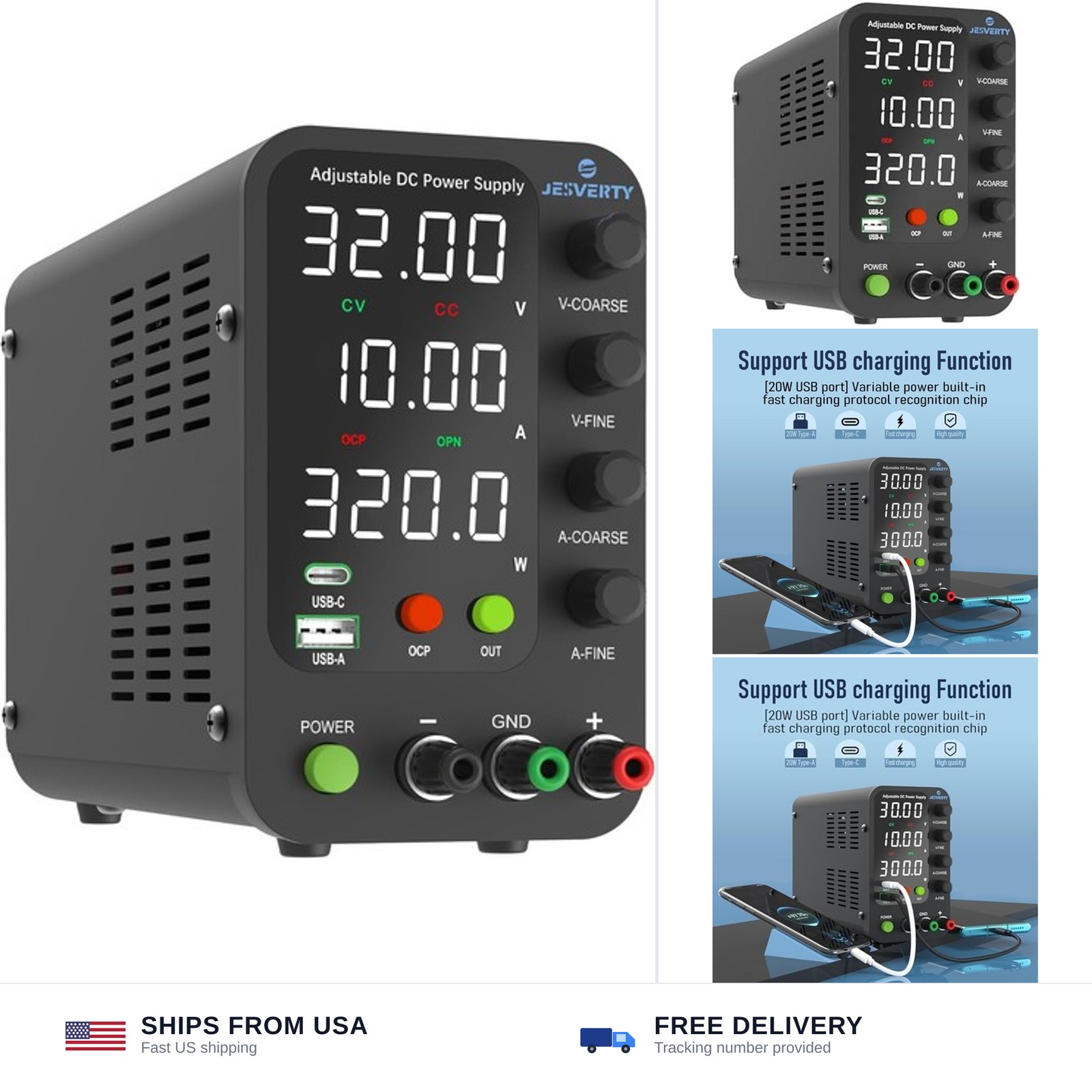 DC Power Supply Variable, 0-32V 0-10A Switching Bench Power Supply with 20W U…