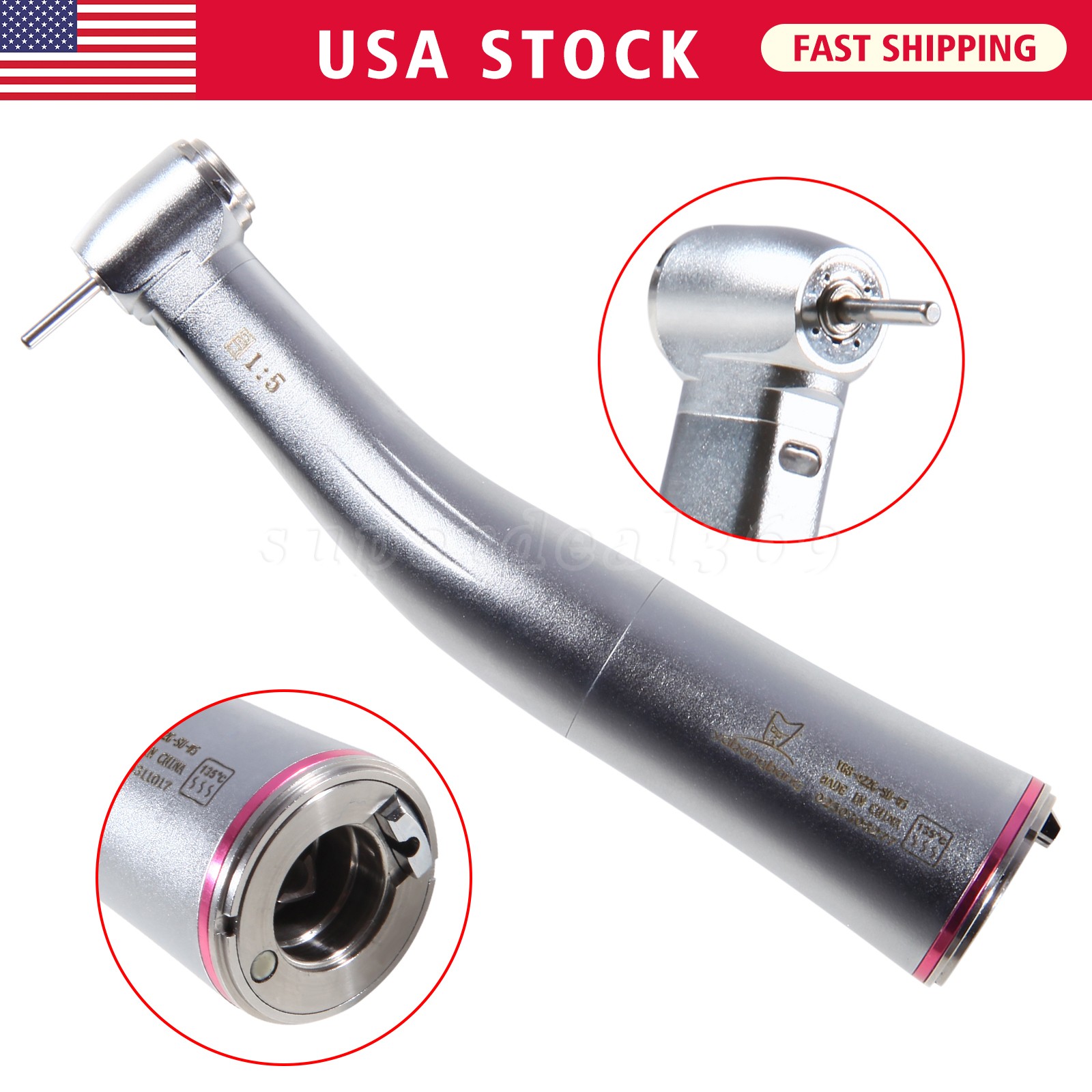 Yabangbang Dental Electric Handpiece 1:5 Contra Angle LED Optic High Speed 1-10