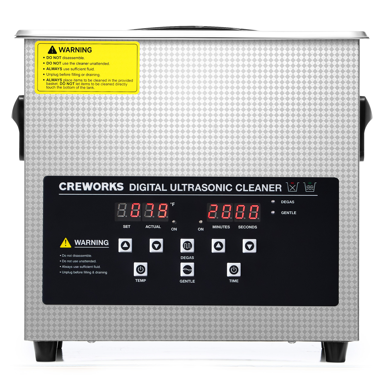 CREWORKS 3L Ultrasonic Cleaner with Control Panel 1-30 min. Timer & Degas Mode