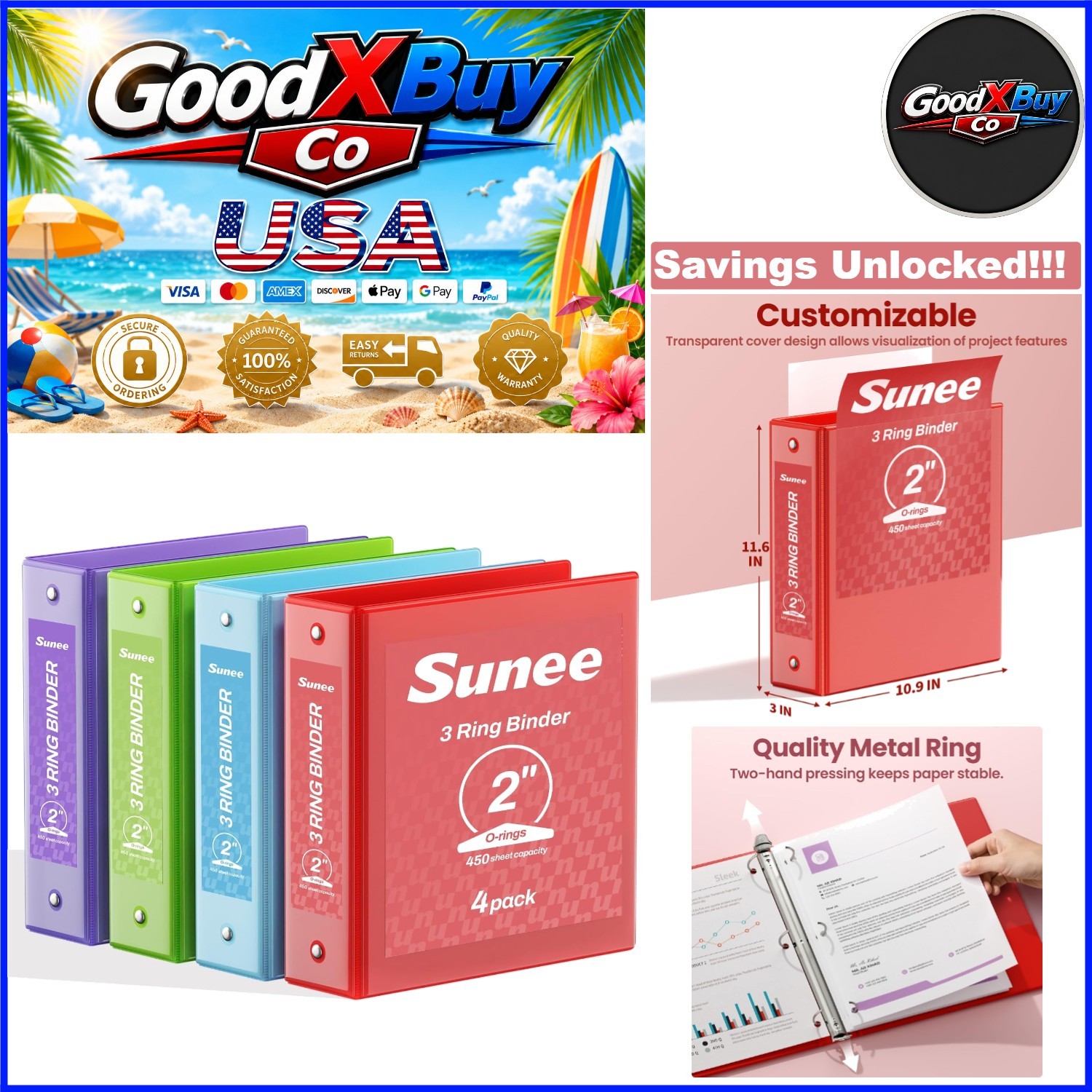 Versatile 2″ Classic 4-Color Binder Pack for Office, School & Home Use