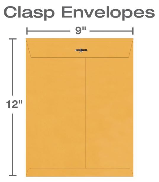 9 x 12 Inches Clasp Envelope with Deep Gummed Flaps 28LB Brown Kraft, See Option