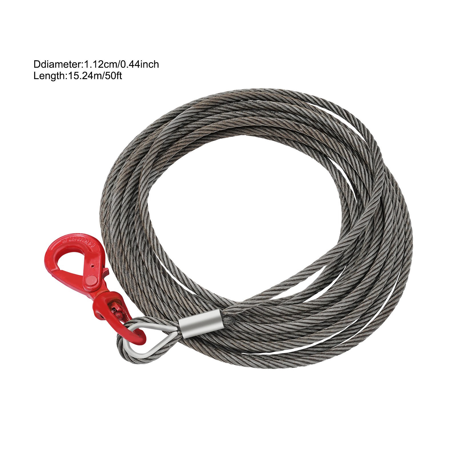 Wire Rope Winch Cable,Carbon Steel 7/16″x50ft Winch Cable with Self Locking Hook