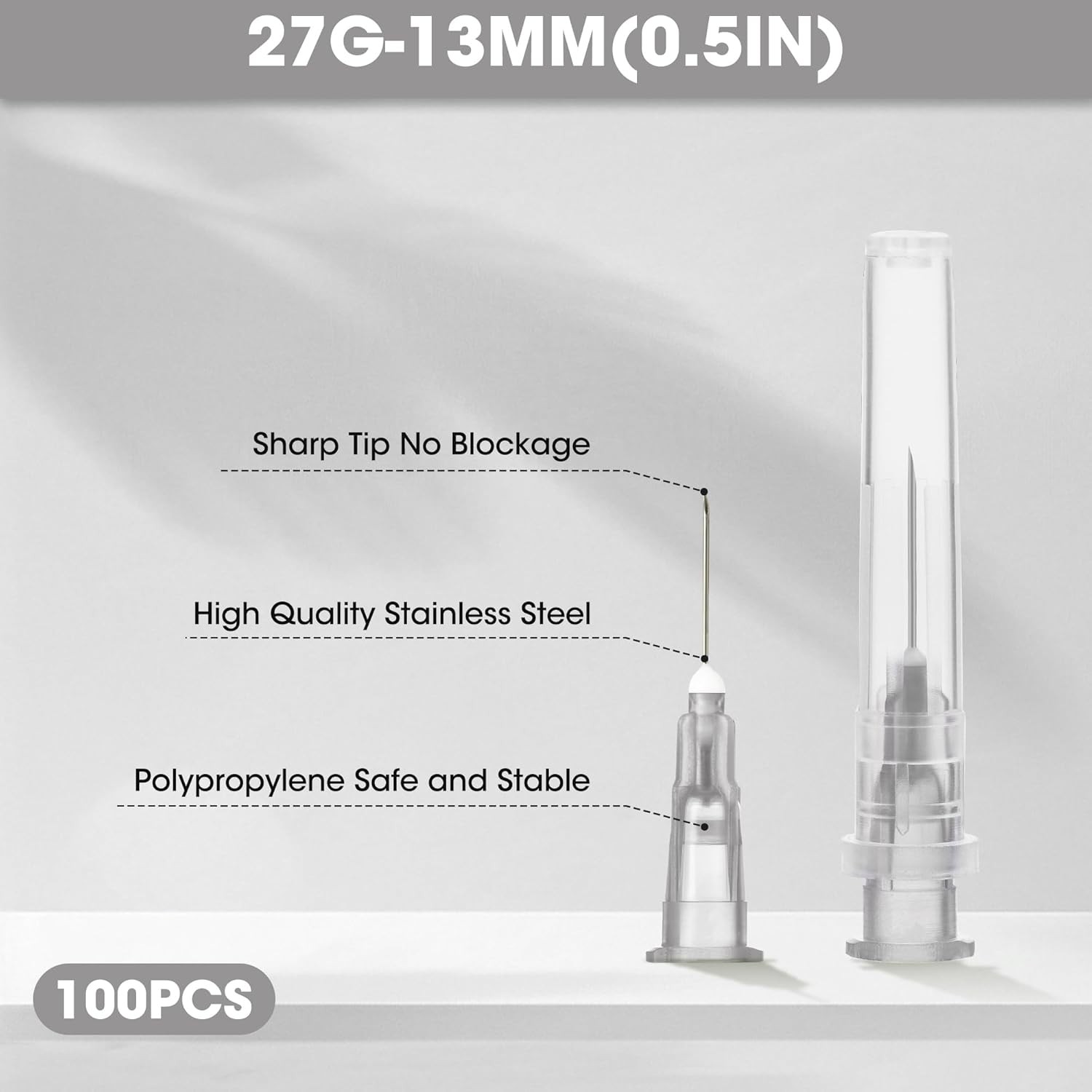 27Ga 1/2 Inch Luer Lock Needle Accessories with Cap for Scientific and Industria