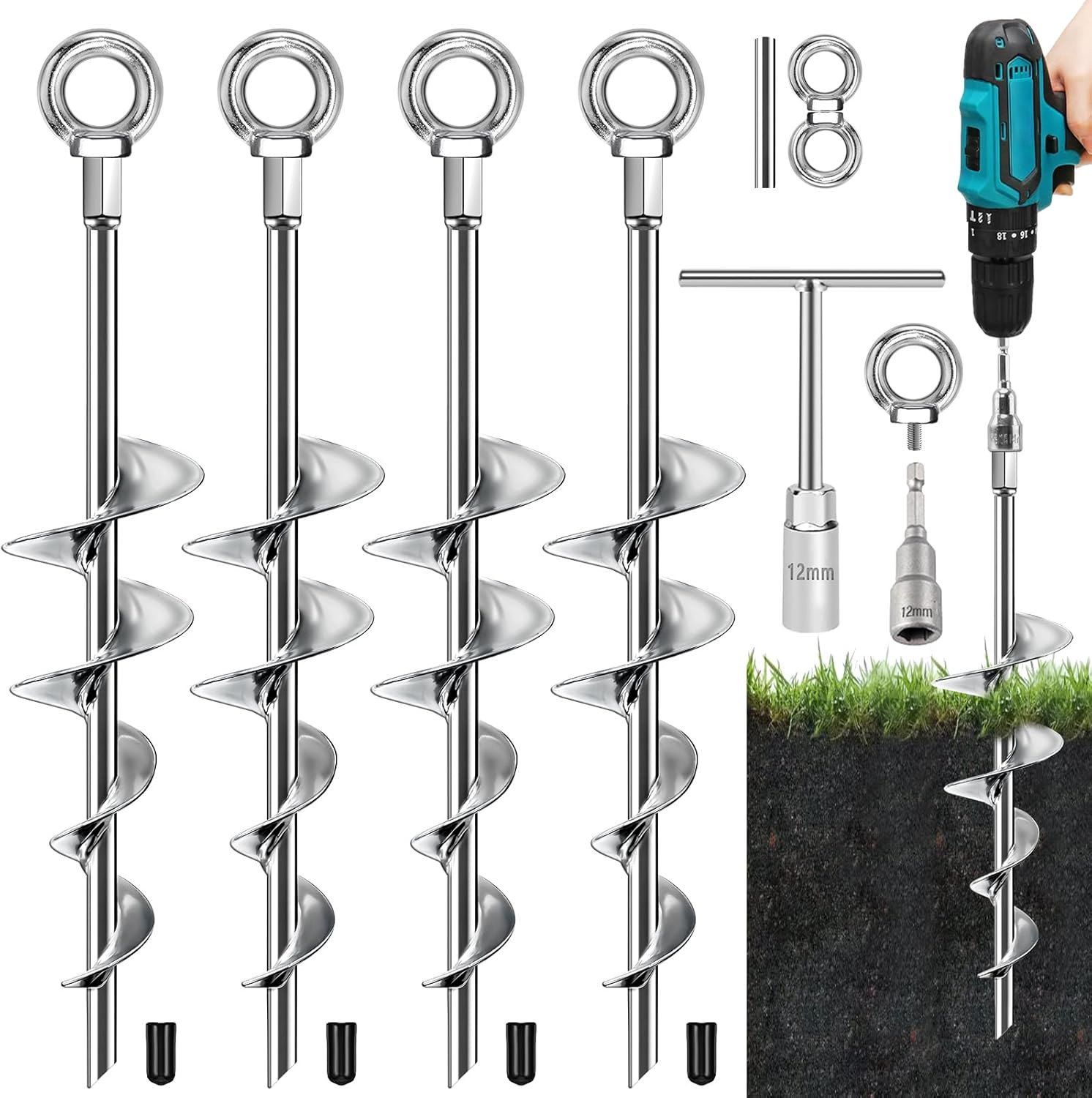 Ground Anchors Screw In, 18 Inch Ground Anchors Heavy Duty Metal Earth Auger Anc
