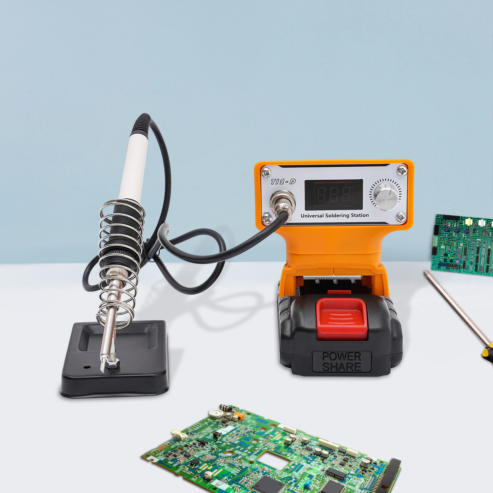 T12-D Digital Display Soldering Iron Station Kit w/Tip Holder& Long Handle Wire