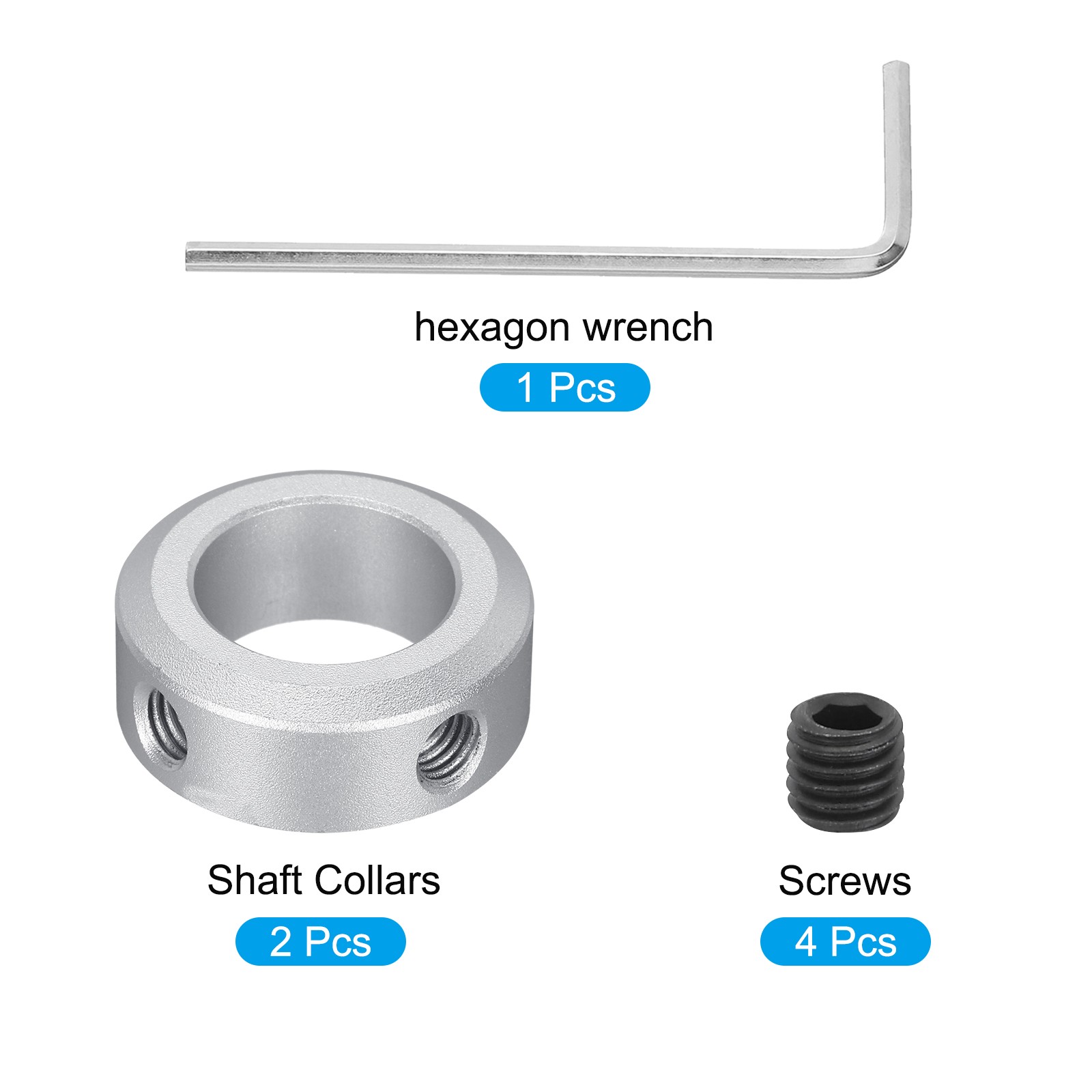 Shaft Collar 0.63″ Bore Aluminum Set Screw Style Clamping Collars Silver 2Pcs