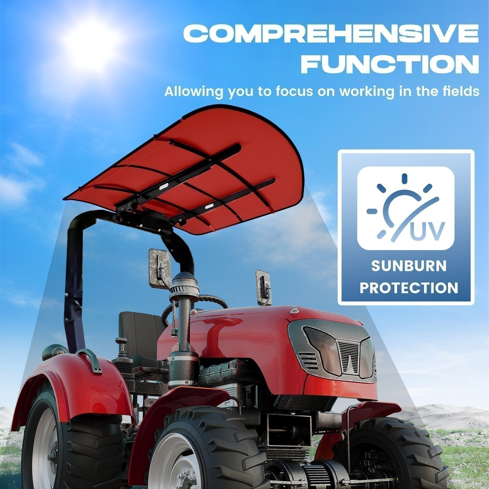 Sun Shield Tuff Top Tractor Canopy For 2″ x 2″ or 2″ x 3″ ROPS 48″ X 52″ Red NEW
