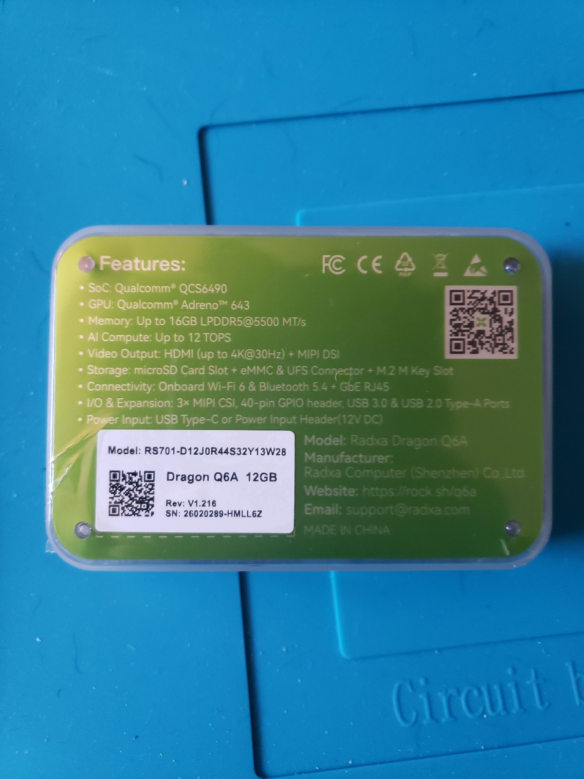 Radxa Dragon Q6A LPDDR5 Single Board Computer New 12 TOPS NPU Card sized AI SBC
