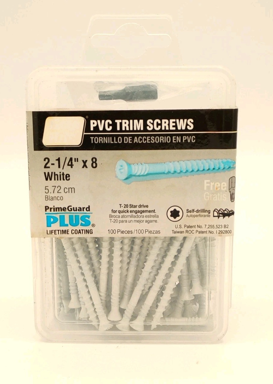 PrimeGuard Plus 2-1/4″ X 8 White T-20 Star Head PVC Trim Screws 100 PK New