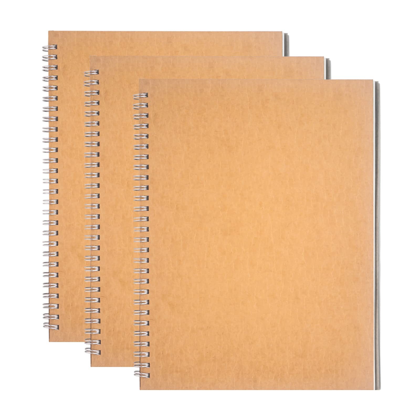 DSTELIN 10 inch x 7.5 inch, 100GSM, Blank Spiral Notebook, 3-Pack, Soft Brown