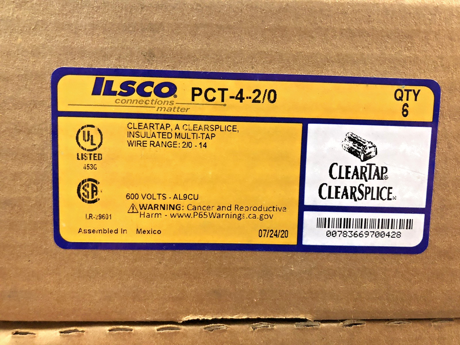 (1) Ilsco PCT-4-2/0 Clear Insulated Multi-Tap Connector 4 Port 2/0-14 AWG CU/AL