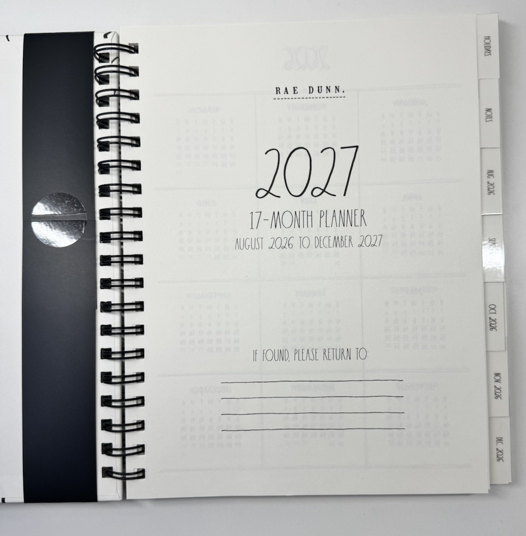 2026 2027 Planner RAE DUNN Spiral Hard Cover 17-Month 2027 Black White LARGE