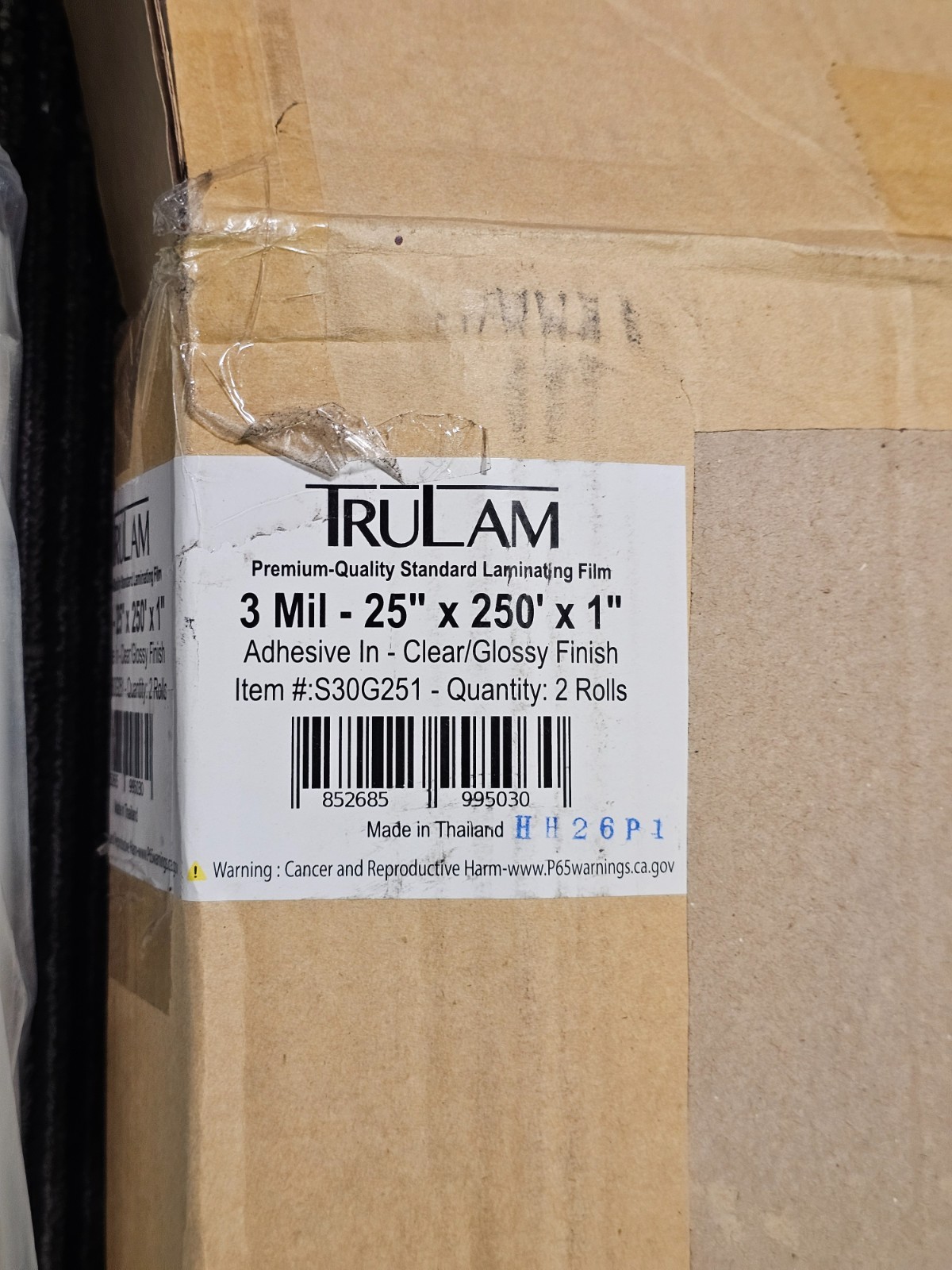 (QTY 2) TruLam Standard 3 Mil Clear 25″x 250′ x 1″ Core Laminating Film Glossy
