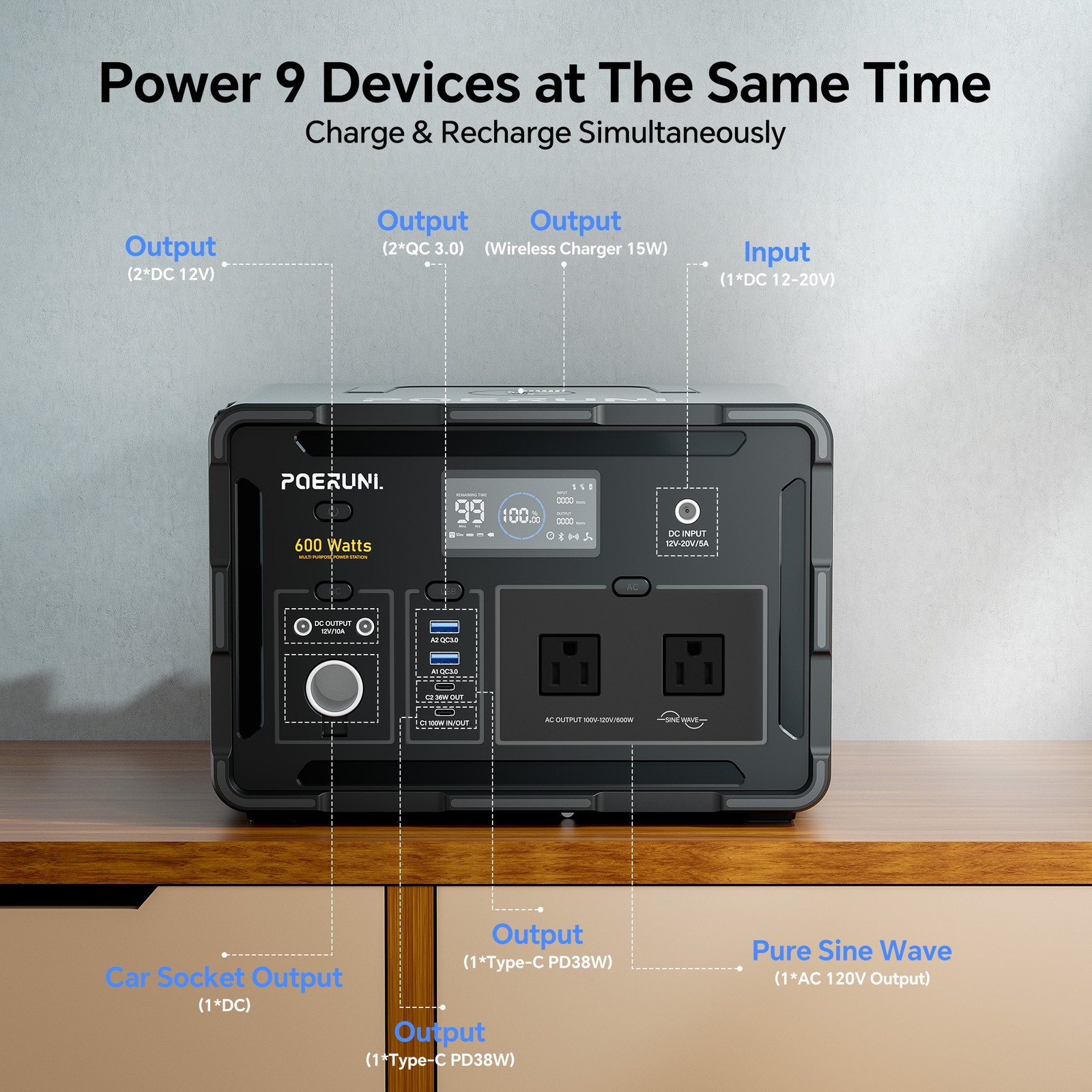 600W 519Wh Power Station Portable Generator for RV Camping Backup Battery Solar