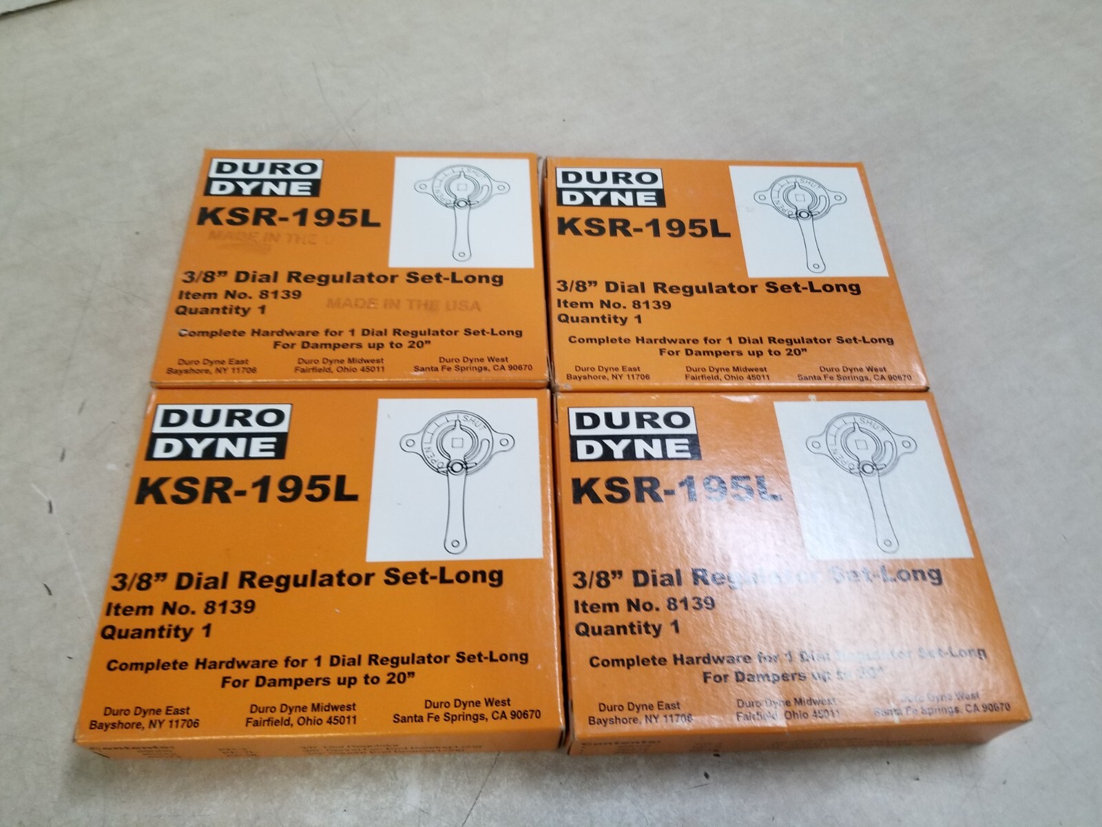 Lot of 4 – Duro Dyne 3/8″ Dial Regulator Set & End Bearing KSR195L / 8139