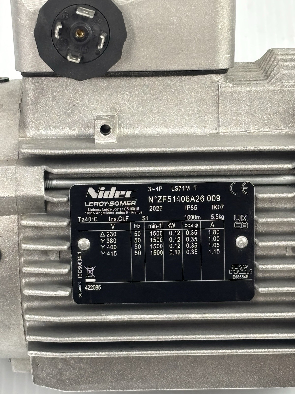 Nidec Leroy-Somer LS71M/T 0.12kW Motor with MYOE-250 Gear Reducer 3-Phase 23