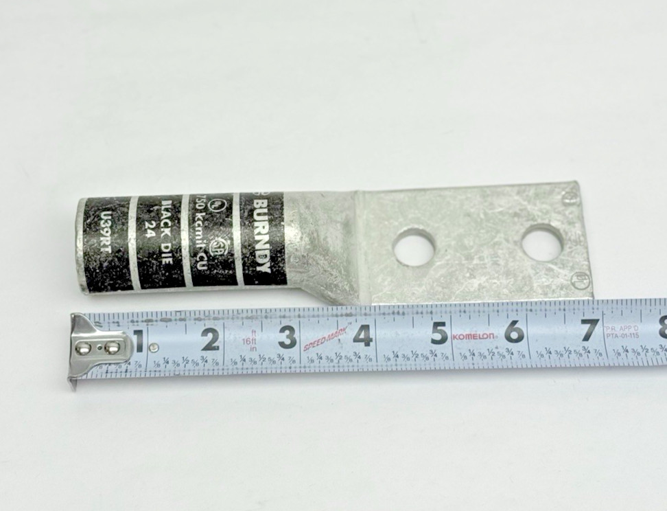 Burndy YA39-2N Copper 2-Hole Long Barrel Compression Lug 750 KCMIL, Black Die