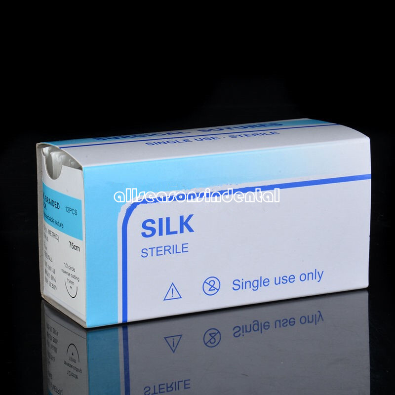 12 Pcs/Box Dental Surgical 3/0 Suture Silk Braided Non Absorbable Suture 75cm