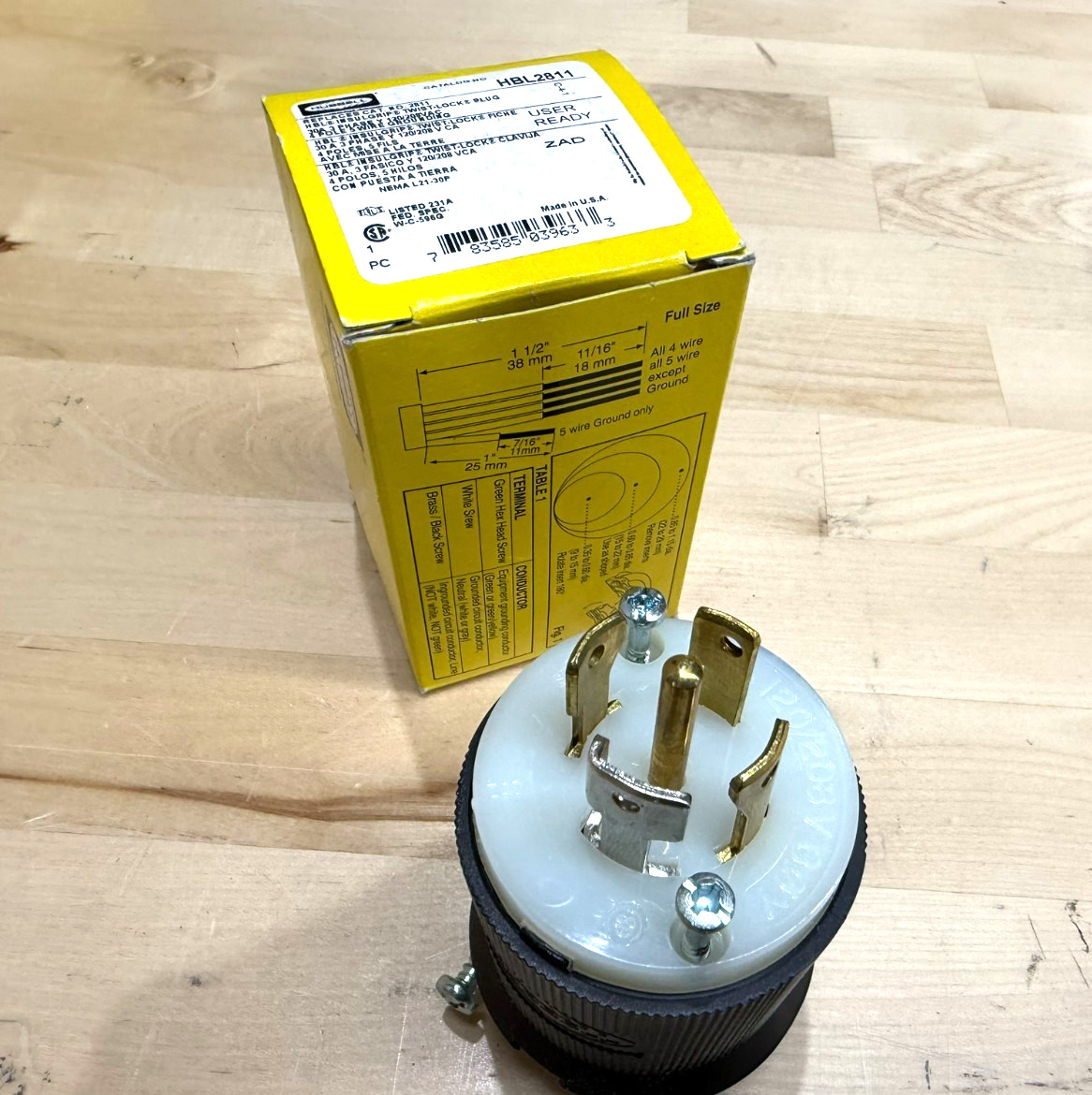 QTY-1 Hubbell HBL2811 Twist-Lock Plug L21-30 30A 120/208V 4P5W Insulgrip