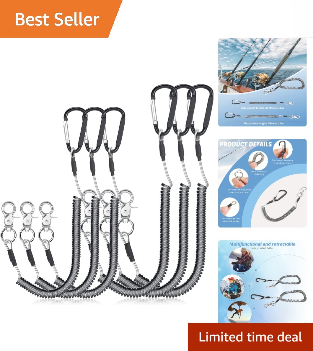 Hands-Free Fishing Tool Lanyard Set – Retractable | 6 Durable Black Lanyards
