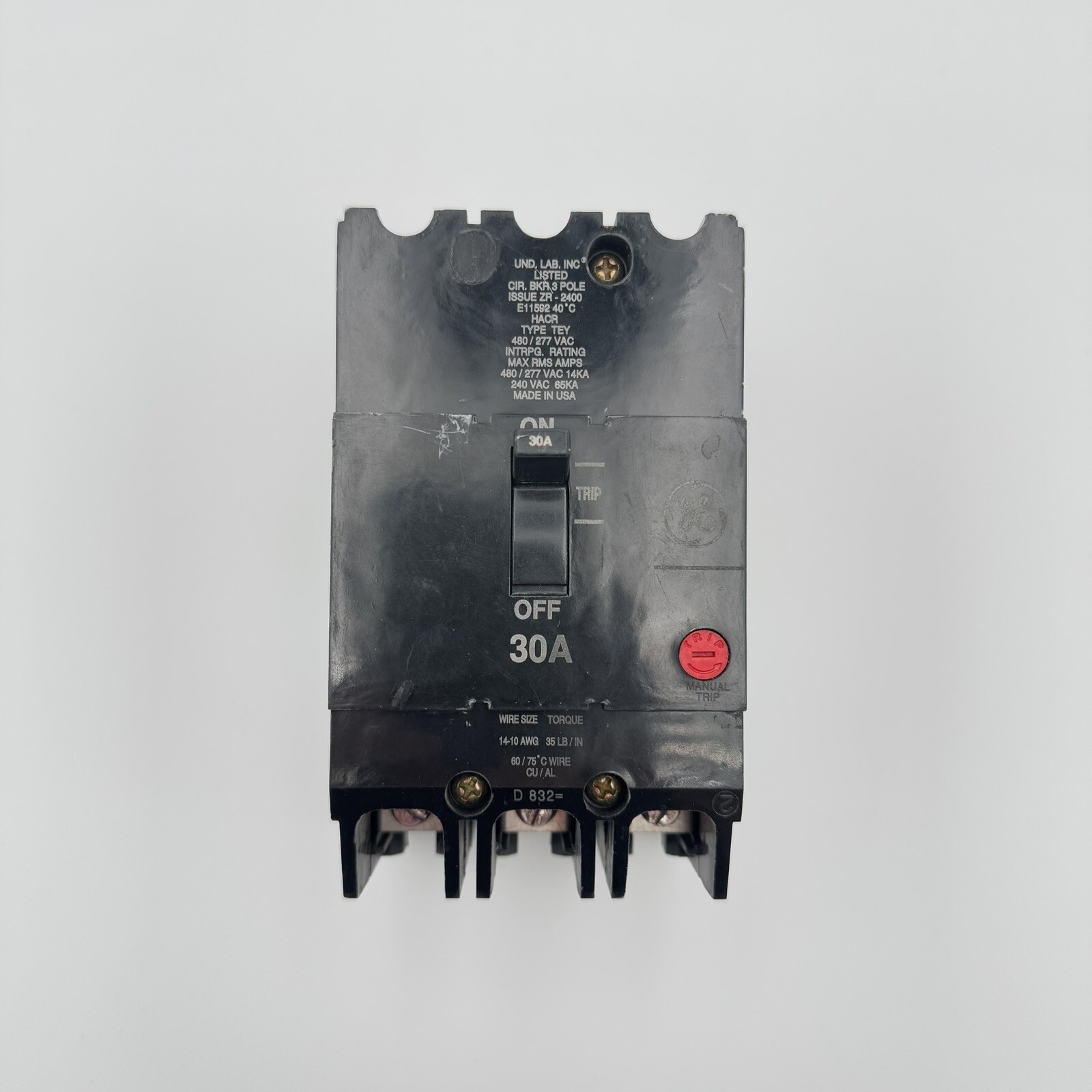 GE Breaker TEY330 3 Pole 30A 277/480 General Electric Bolt On