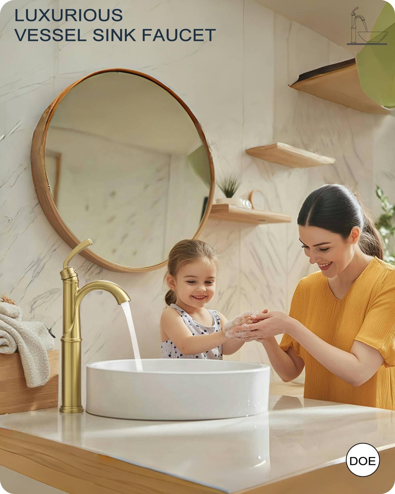 HOIGY HY-BF-16H-NG1 Gold Vessel Sink Faucet One Hole 1 Handle Arched Spout