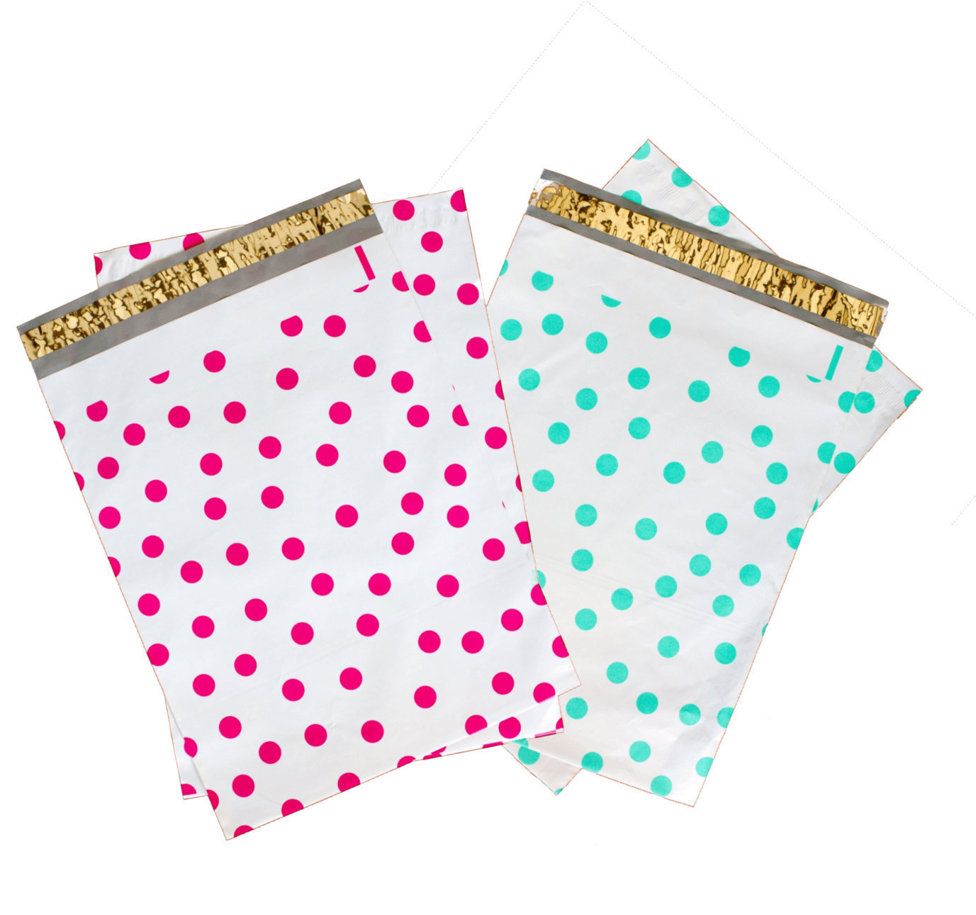 12″ x15″ All Color Exclusive Polka Dot FLAT POLY Mailers_w Kiss Lips Stickers