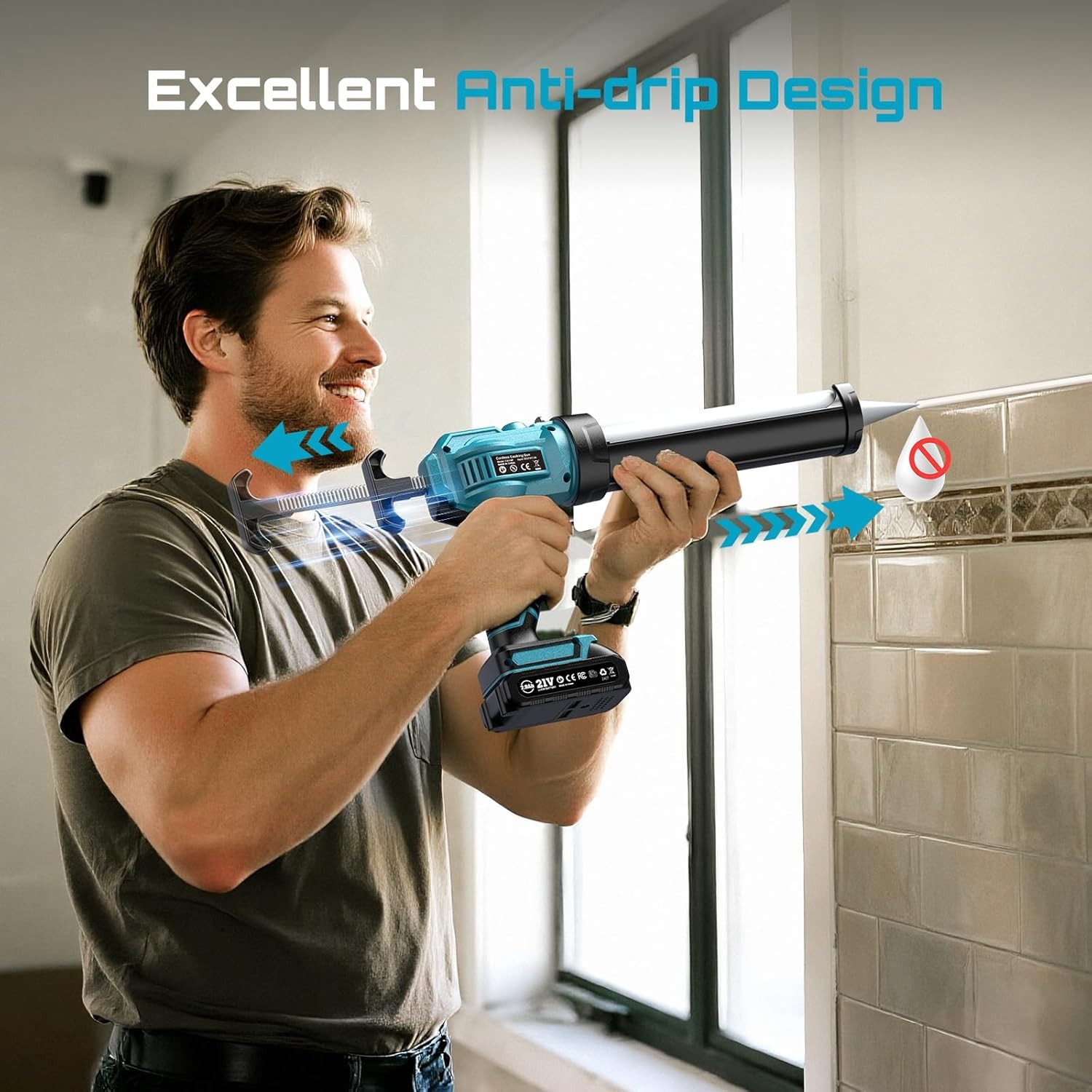 Cordless 4 Speeds Caulking Gun 21V Battery Powered Caulk Gun 10oz/300ml No Drip