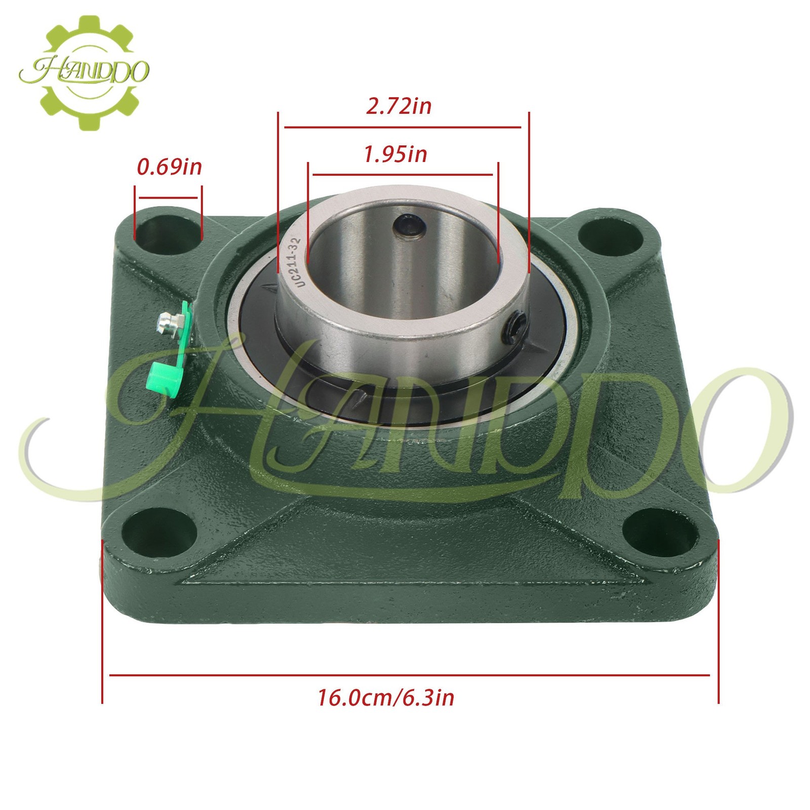 2 PCS 2″ Bore UCF211-32 Pillow Block Flange Bearing Cast Iron 4 Bolt Solid Base