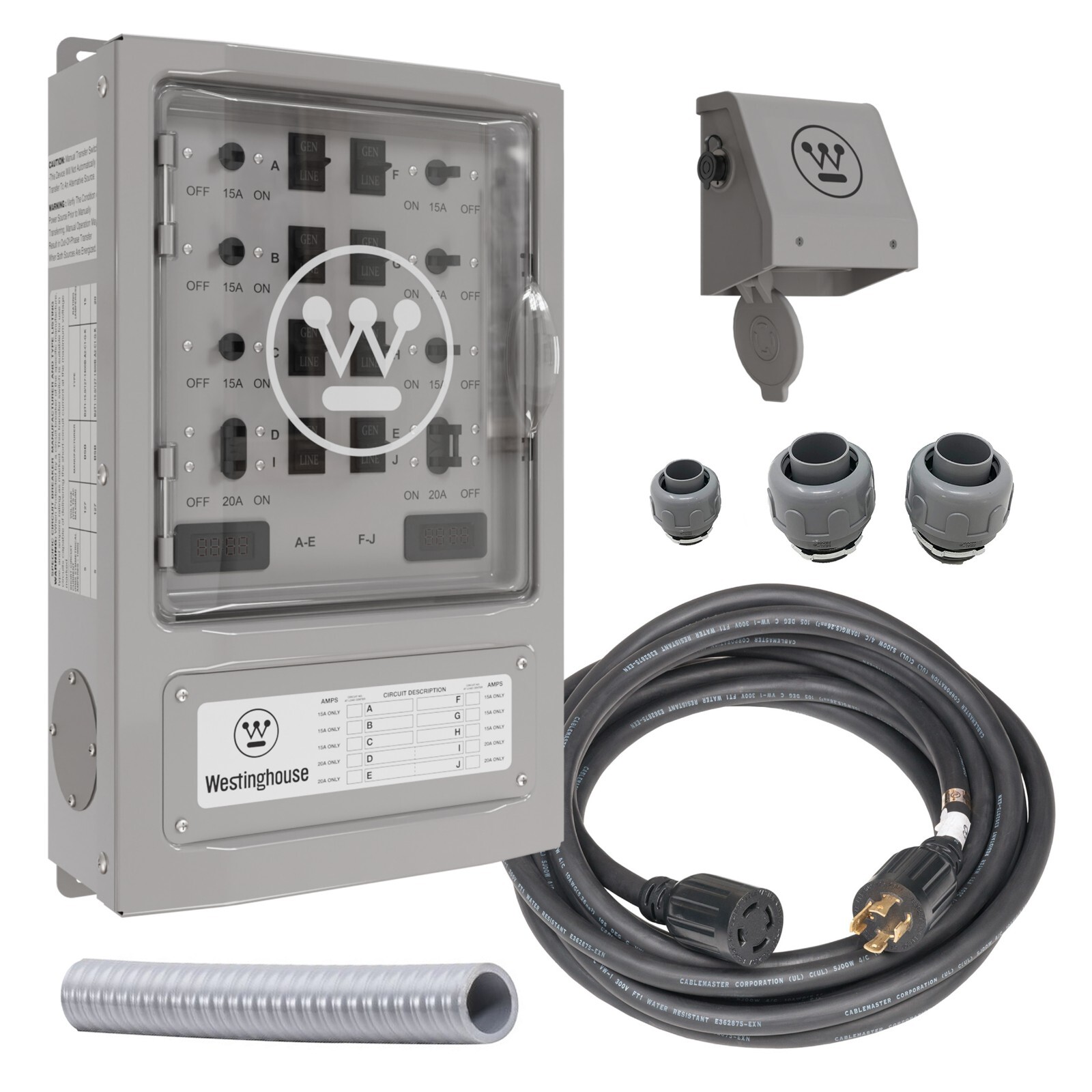 Westinghouse Open Box 30A Transfer Switch Kit with 10 circuits. Rated 7500W