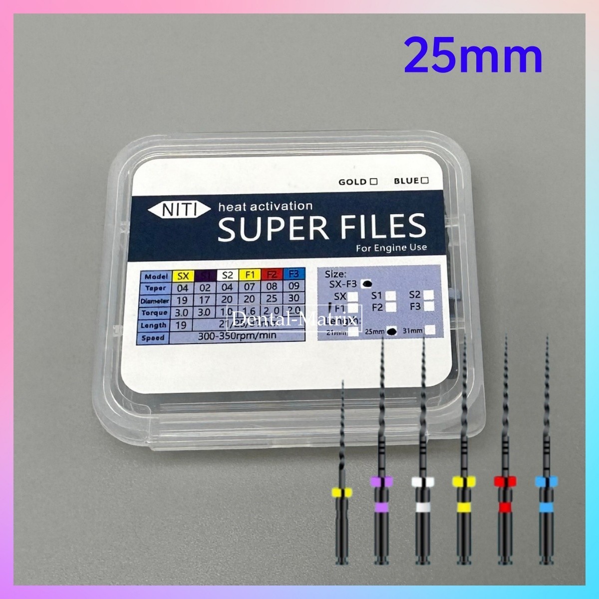 6pcs Dental Nickel Titanium Heat Activated Root Files Black Rotary Files 25mm