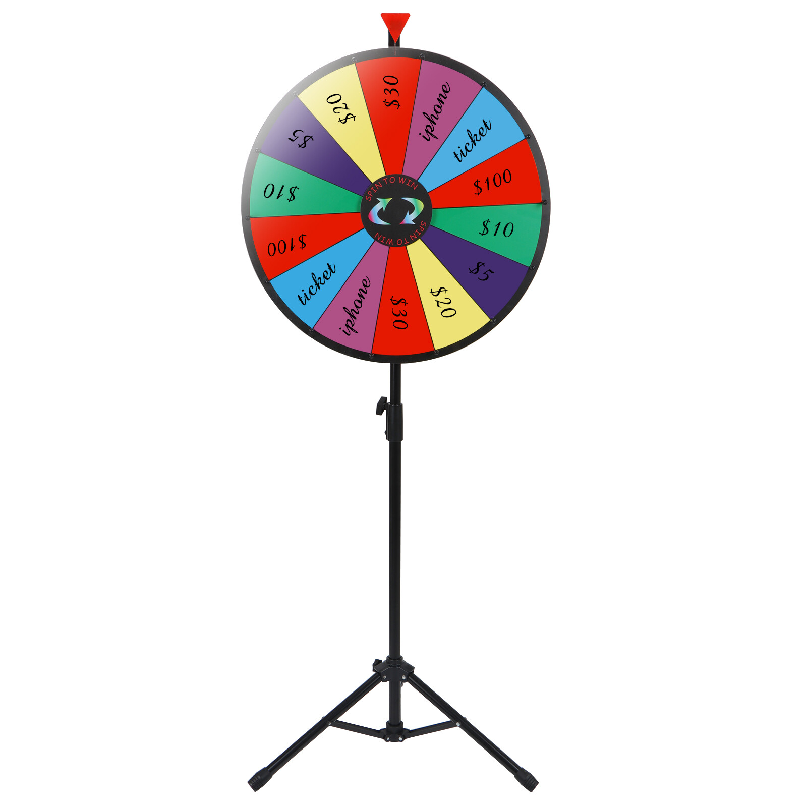24″ Color Prize Wheel Fortune w Folding Tripod Floor Stand Carnival Spinnig Game