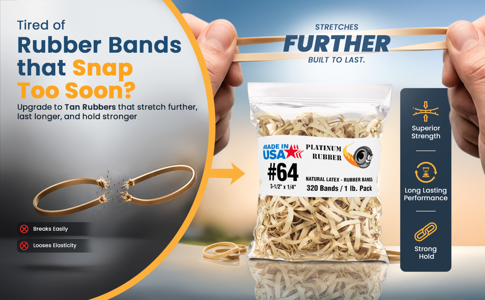 Bulk 5 Pounds – Platinum Rubber Bands #26644 Postal Size #64 (3-1/2 x 1/4″)