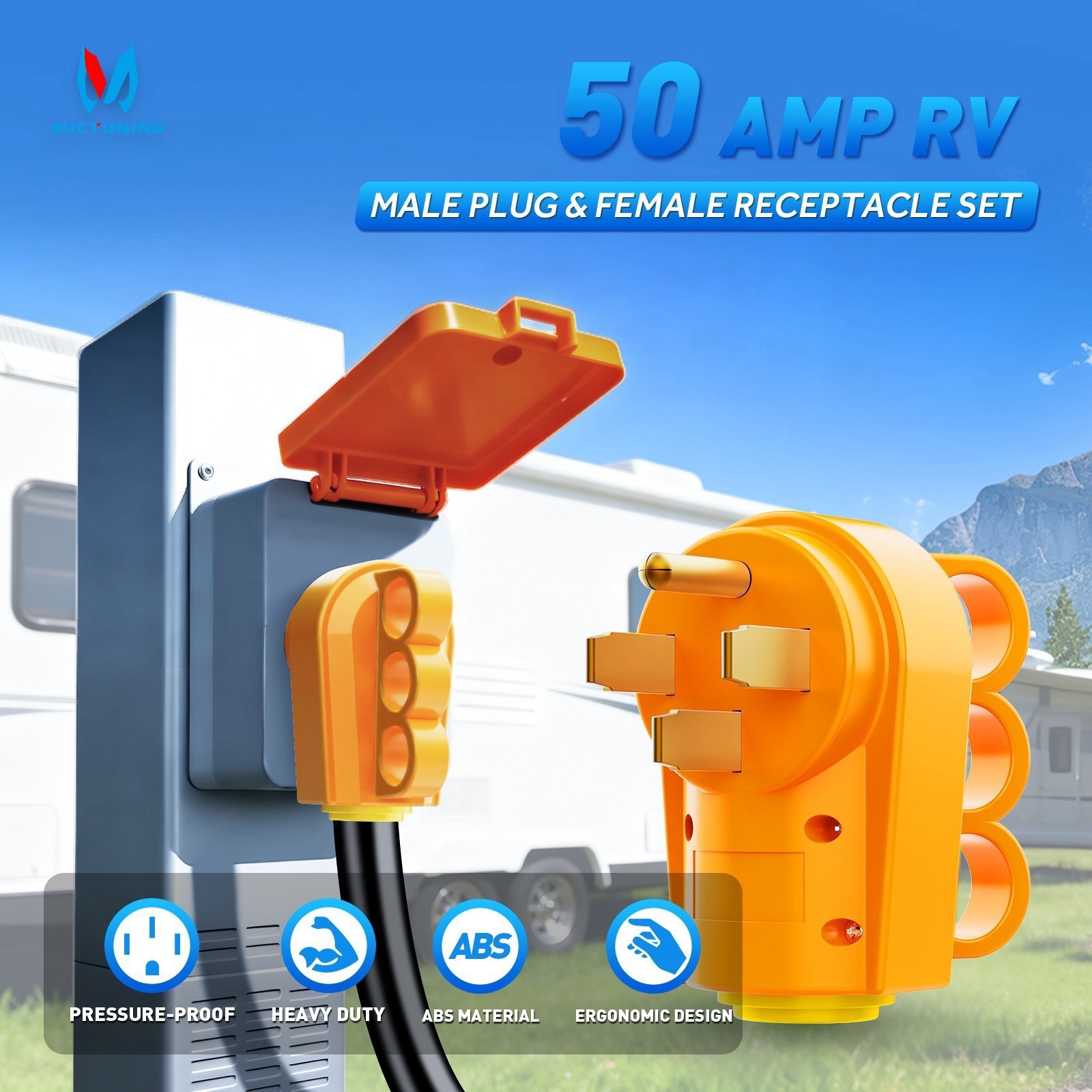 RV 125V 50Amp Receptacle Male&Female Plug Power Cord End Replacement Heavy Duty