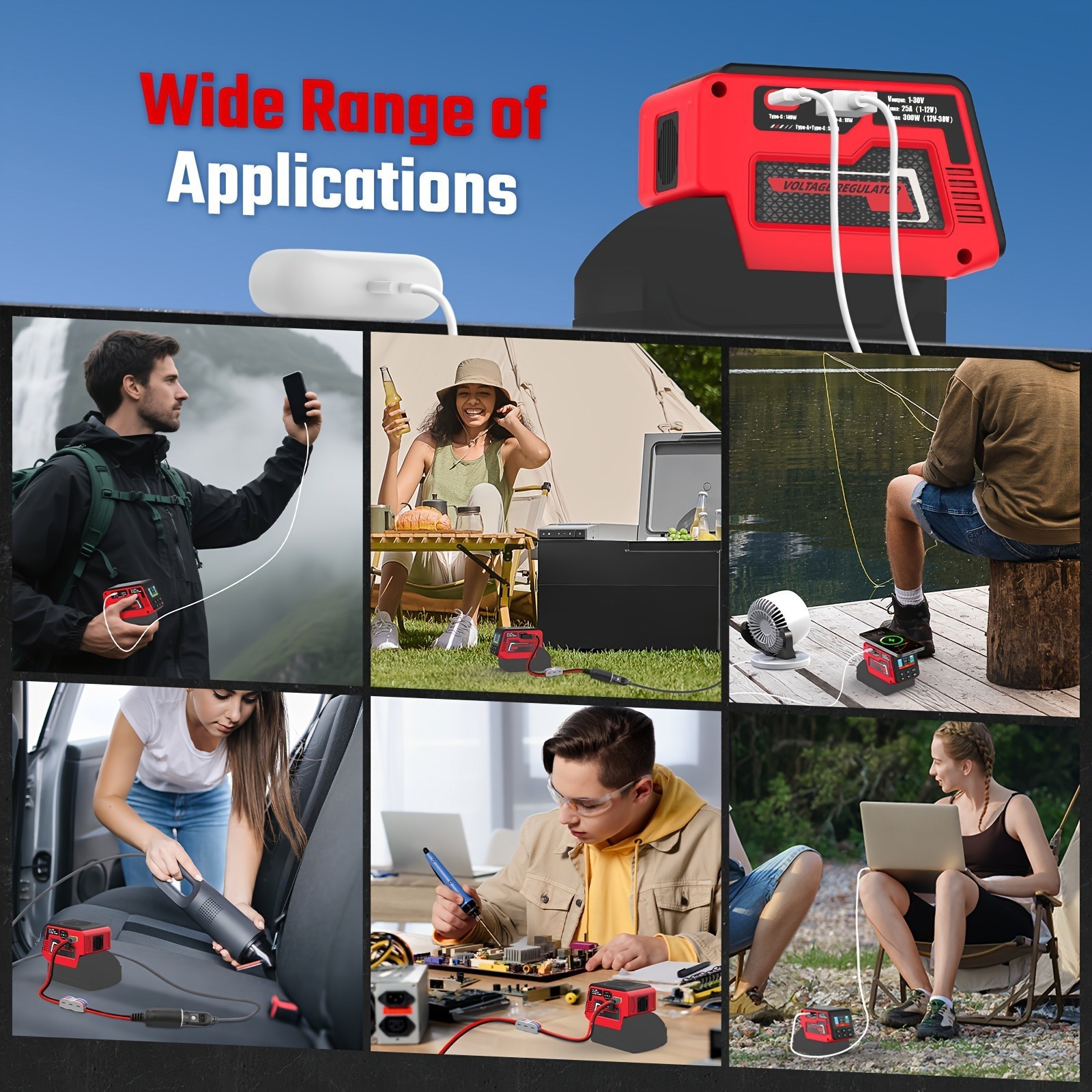300W Portable DC Power Adjustable Compatible With Milwaukee 18V Battery USB DIY