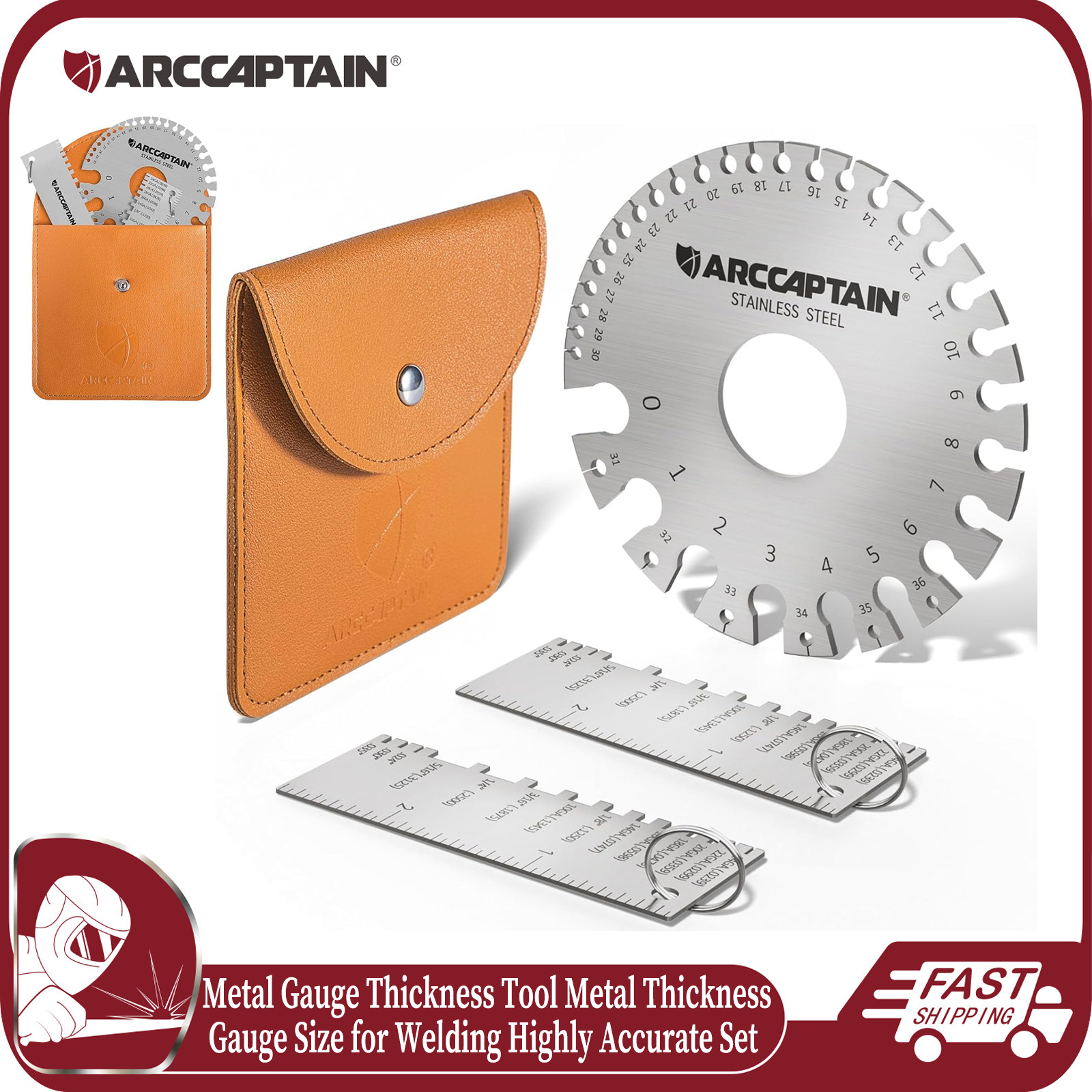 ARCCAPTAIN Wire Gauge Measuring Tool & Metal Thickness Tool Stainless Steel Set