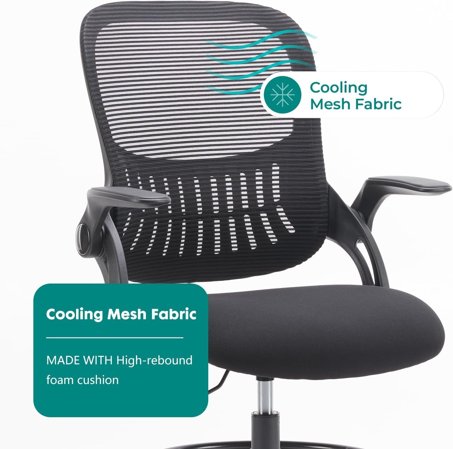 Drafting Chair for Standing Desk, , Flip-up Arms, Ergonomic Mid Back Mesh Rol…