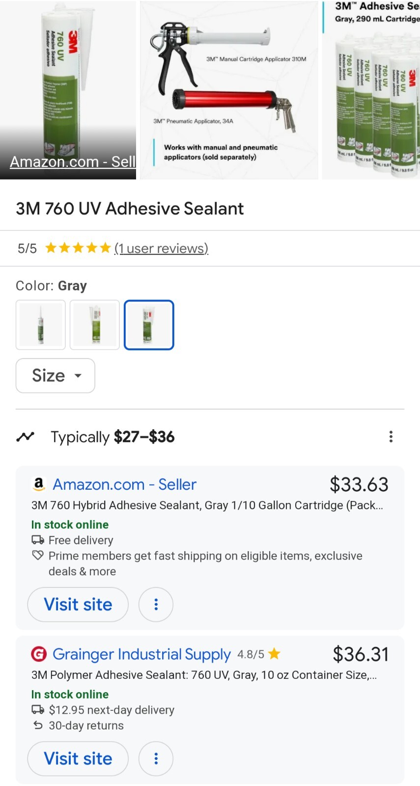3M 760 Uv Sealant, 290 Ml, Cartridge ( I HAVE 3 CASES OF THIS)(12 IN EACH CASE)