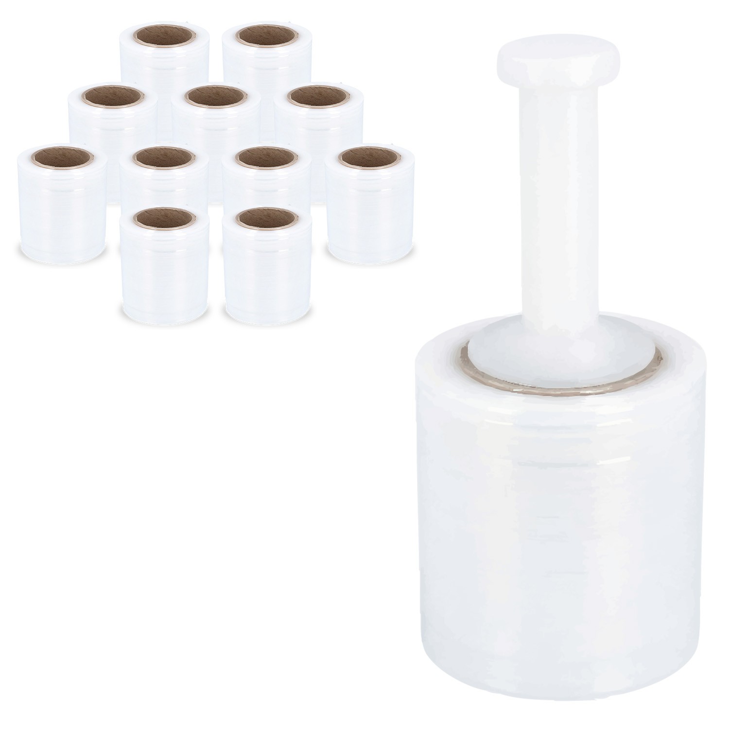 Mini Stretch Wrap Shrink Film, 12 Rolls, 5″x1000′, 50 Gauge, with Plastic Handle