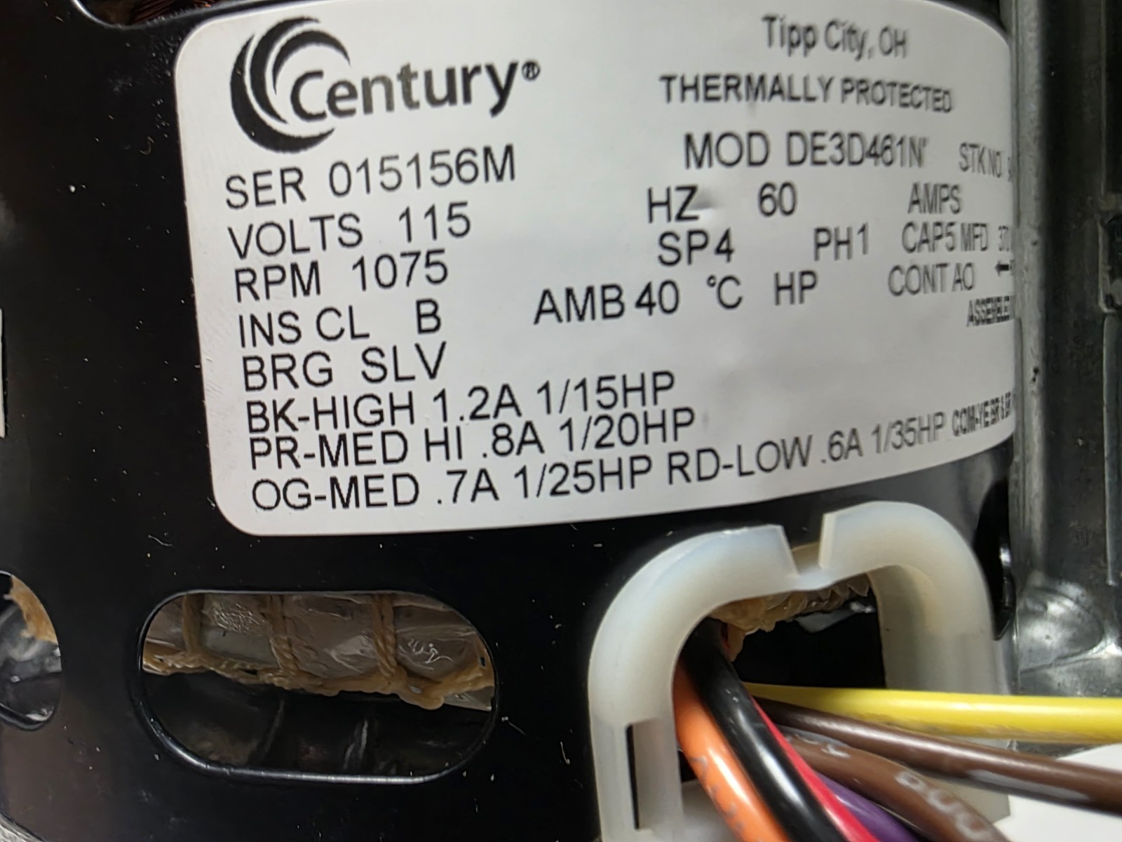 Century Cat 9474 1ph 1075 RPM 1/15 hp 42Y Fr. 115v. 4 Speed Motor