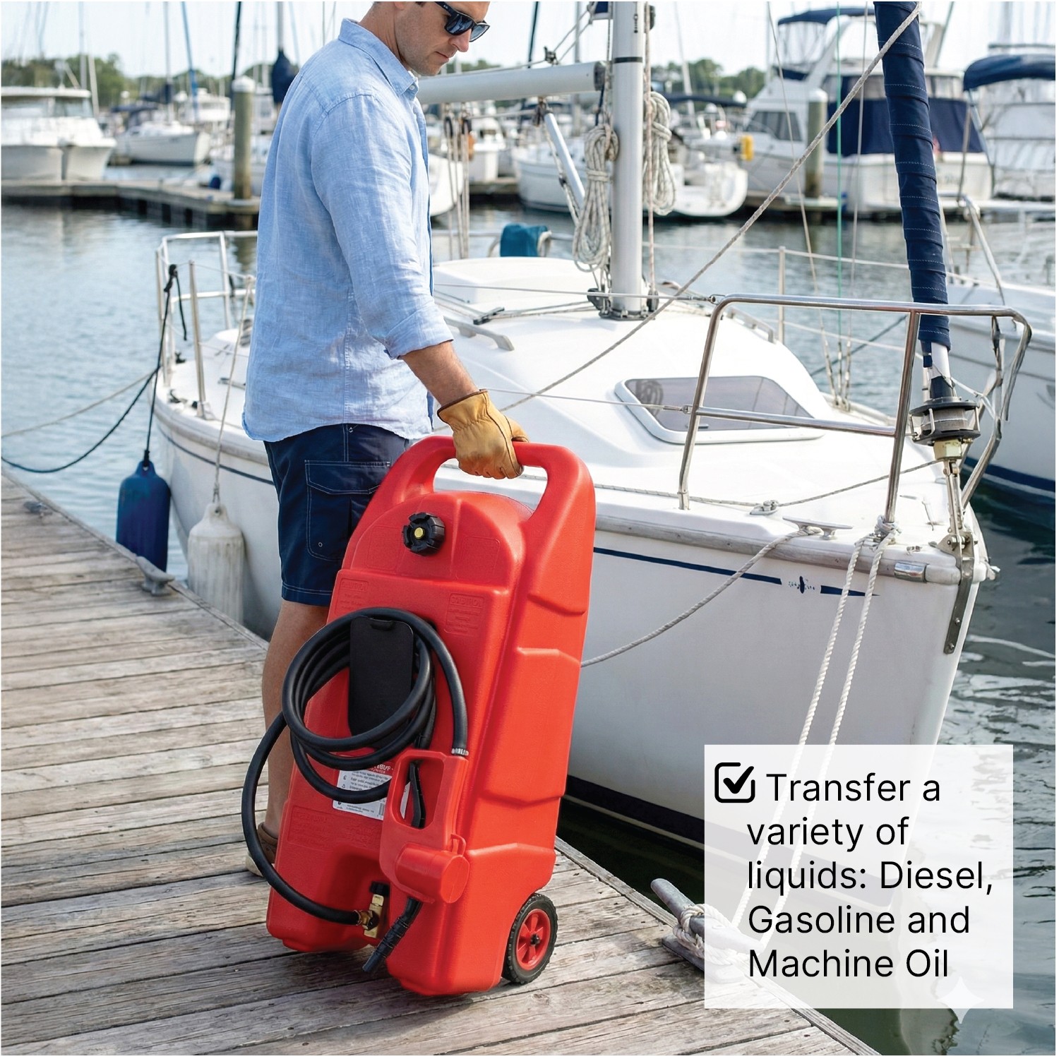 LAUCO Mobile Fuel Caddy 75L with Transfer Hose & Nozzle Gun