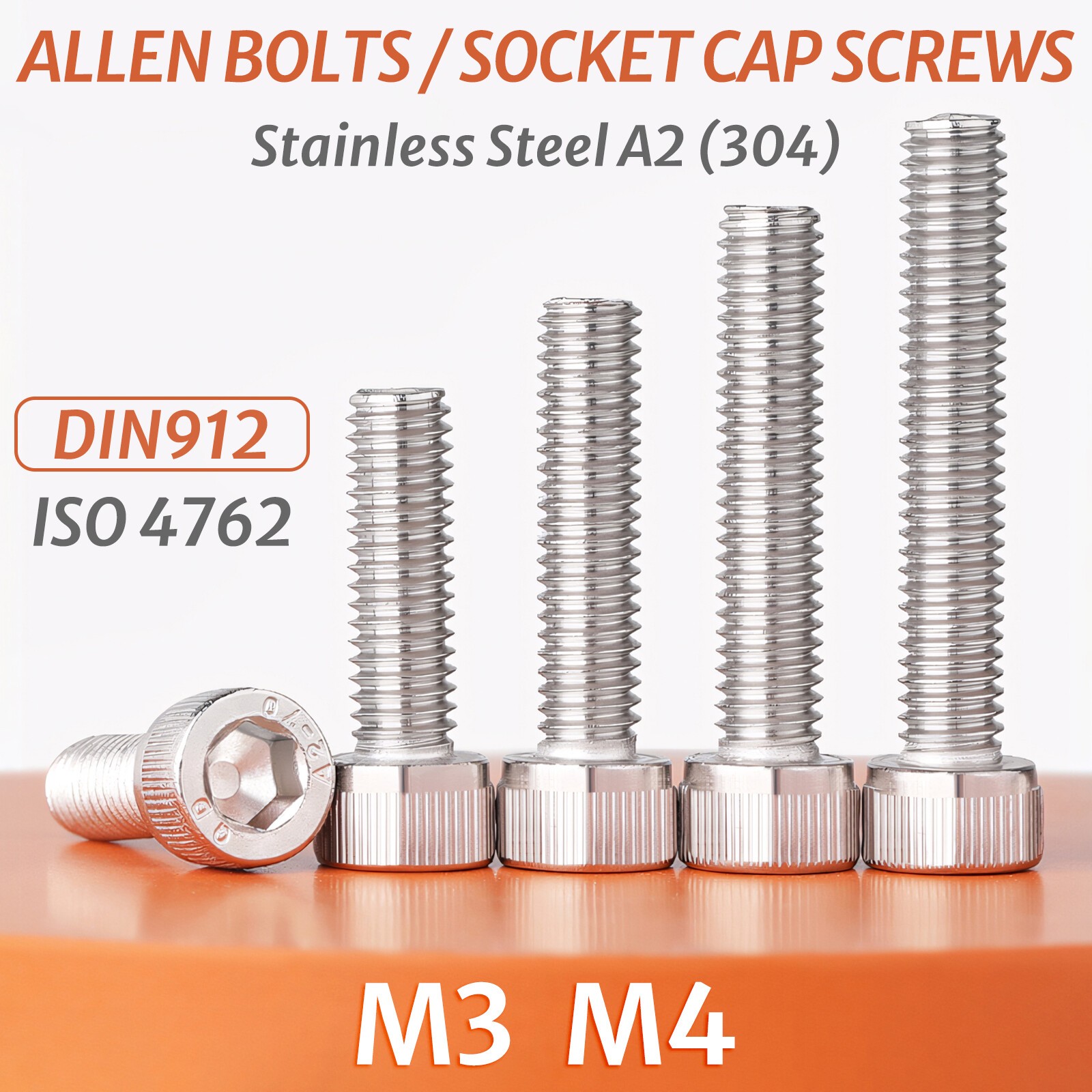 M3 M4 (304) A2 Stainless Steel Allen Bolts Socket Cap Screws Hex Head DIN912