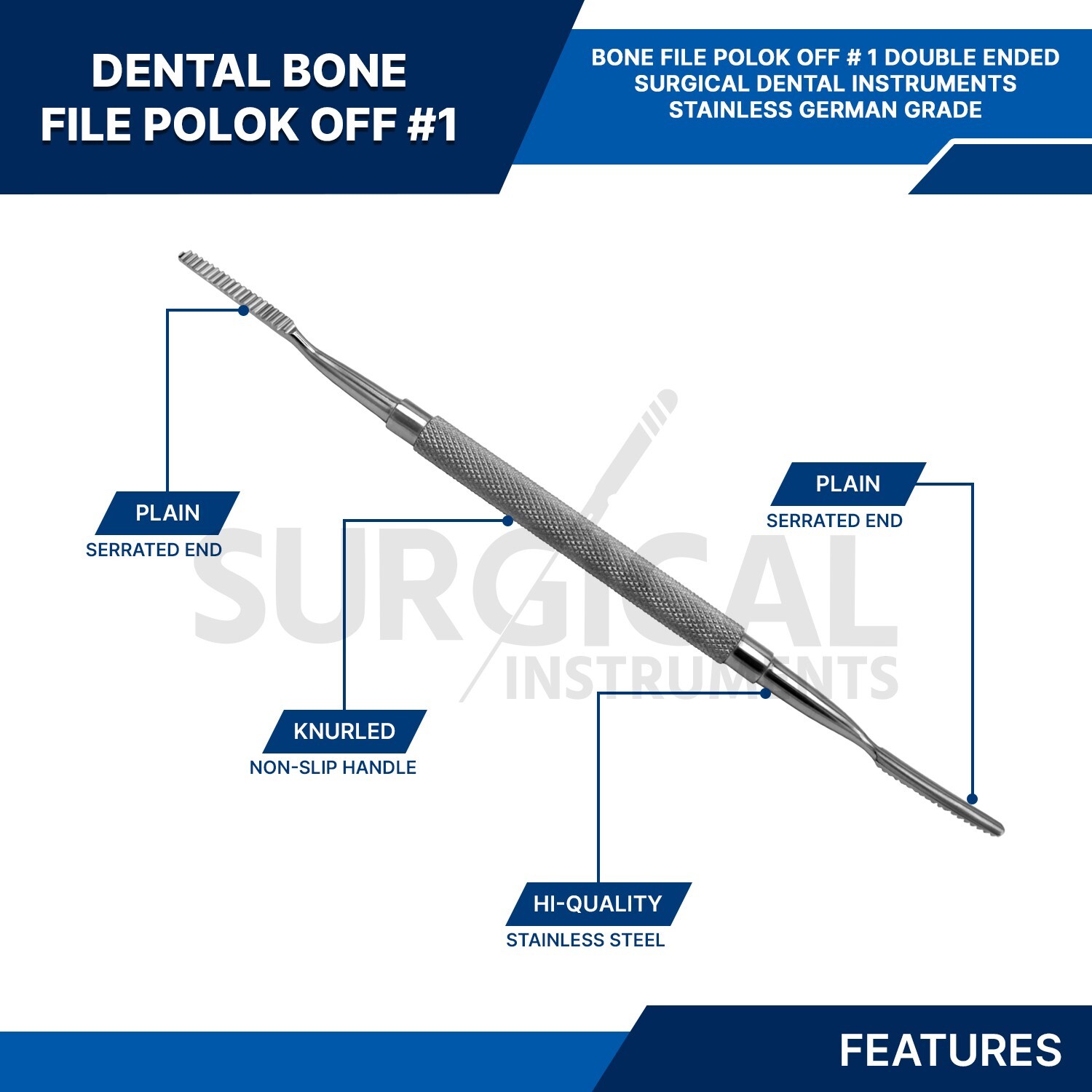 Bone File POLOKOFF #1 ENT Surgical Dental Instruments Stainless German Grade