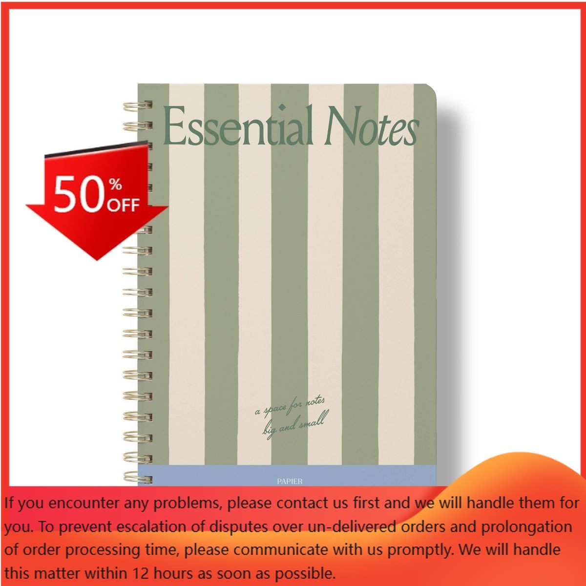 PAPIER 7″x9.875″ Essential Notes Stripe B5 Spiral Notebook 150 Pages