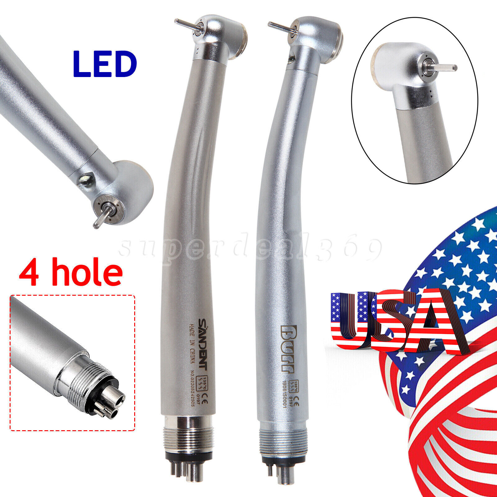 Dental No-LED / LED E-generator High Speed Handpiece Push Button 4 Hole Turbine