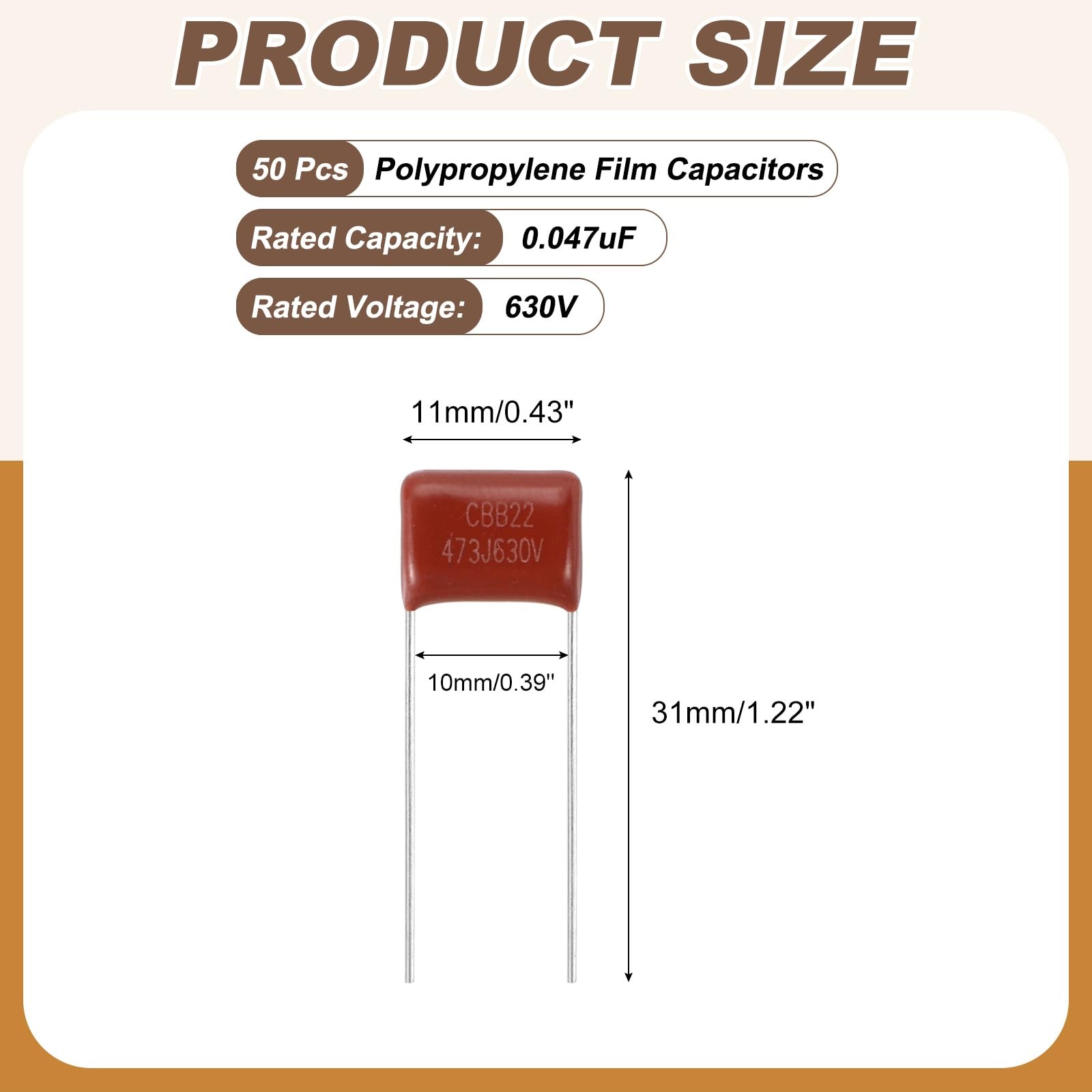 50pcs CBB22 Capacitor 630V 473J 0.047UF Metallized Polypropylene Film Capacitors